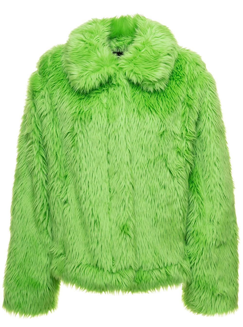 MSGM Lime Short Faux Fur Jacket in Green | Lyst