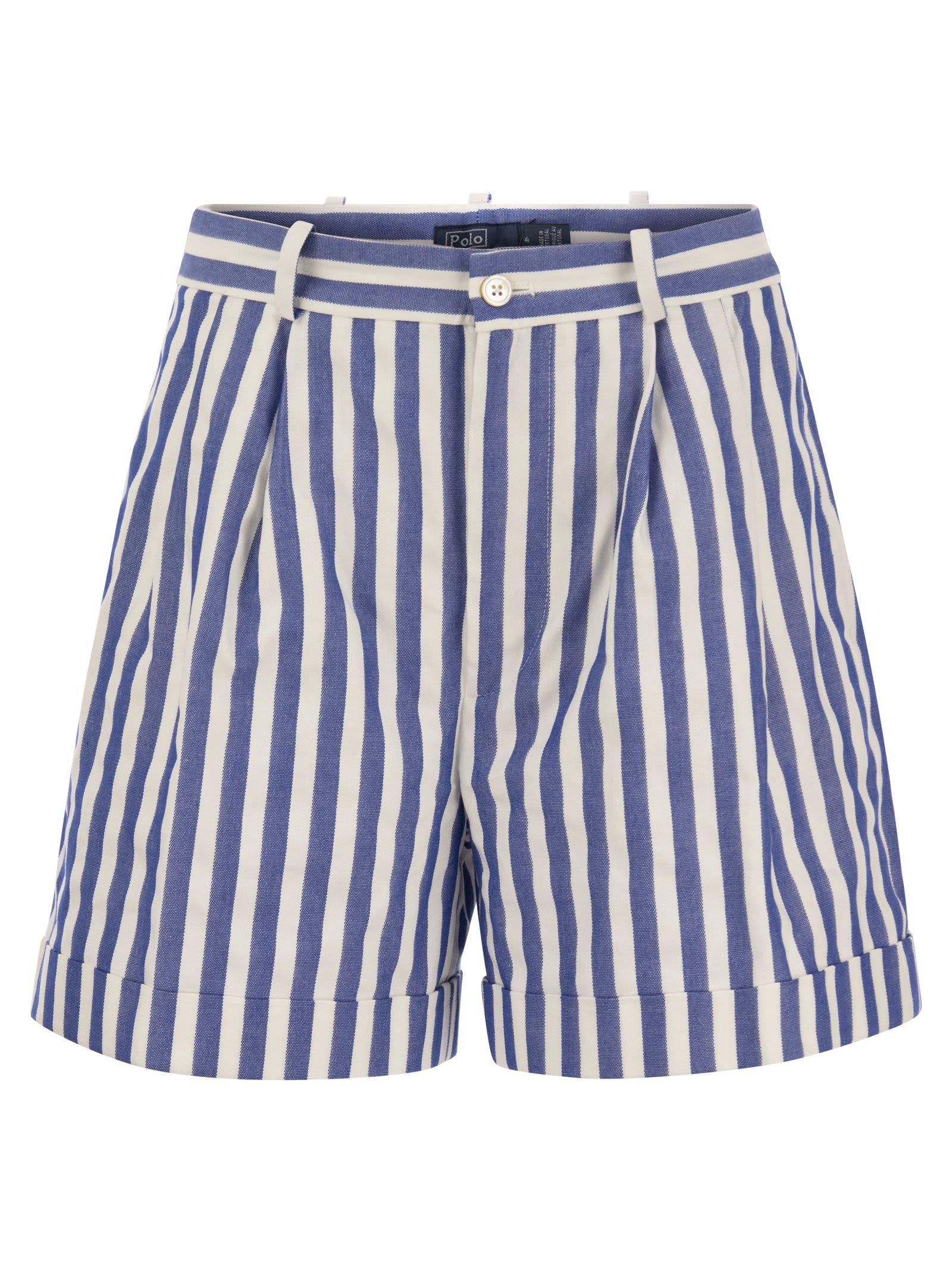 Polo Ralph Lauren Striped Linen And Cotton Dobby Shorts in Blue | Lyst