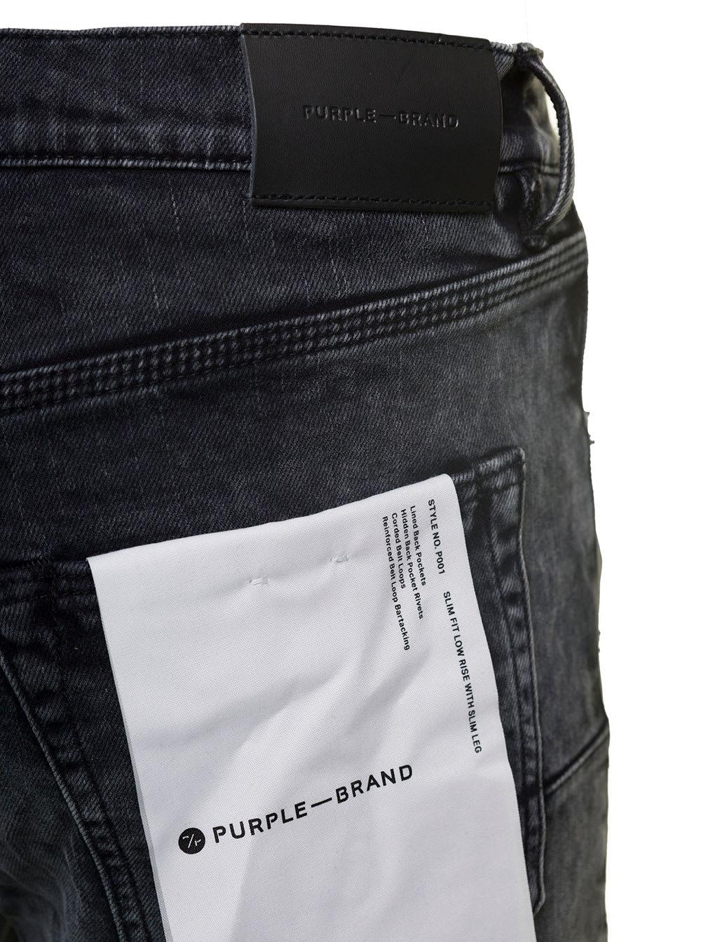 Purple Brand Black Skinny Jeans With Tonal Logo Patch And Crinkled