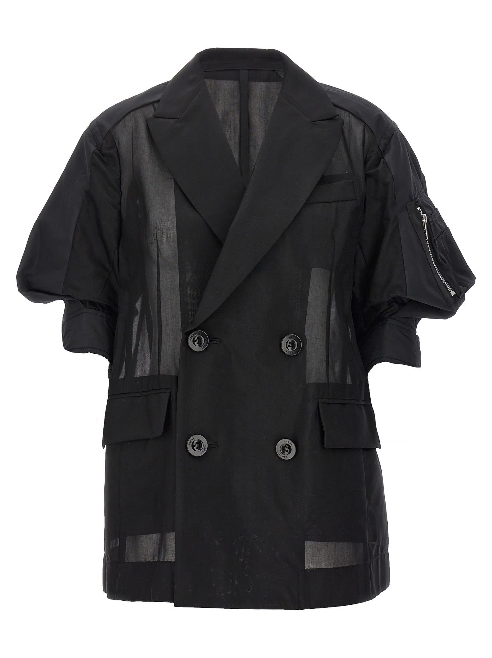 Sacai Voile X Taffeta Blazer And Suits in Black | Lyst