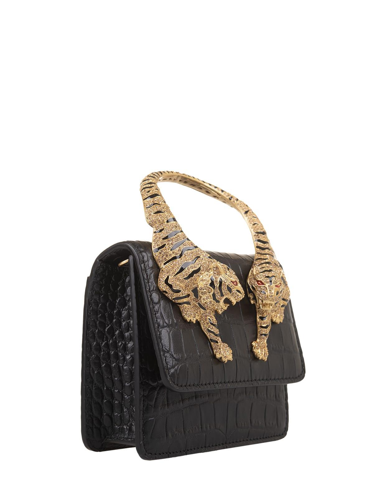 Roberto Cavalli Small Roar Shoulder Bag With Jewelled Tigers in Black Lyst