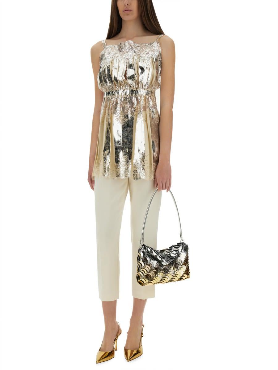 Tシャツ・カットソー RABANNE LAMINATED PLEATED SATIN TOP Rabanne Laminated Pleated Satin Top in Natural | Lyst