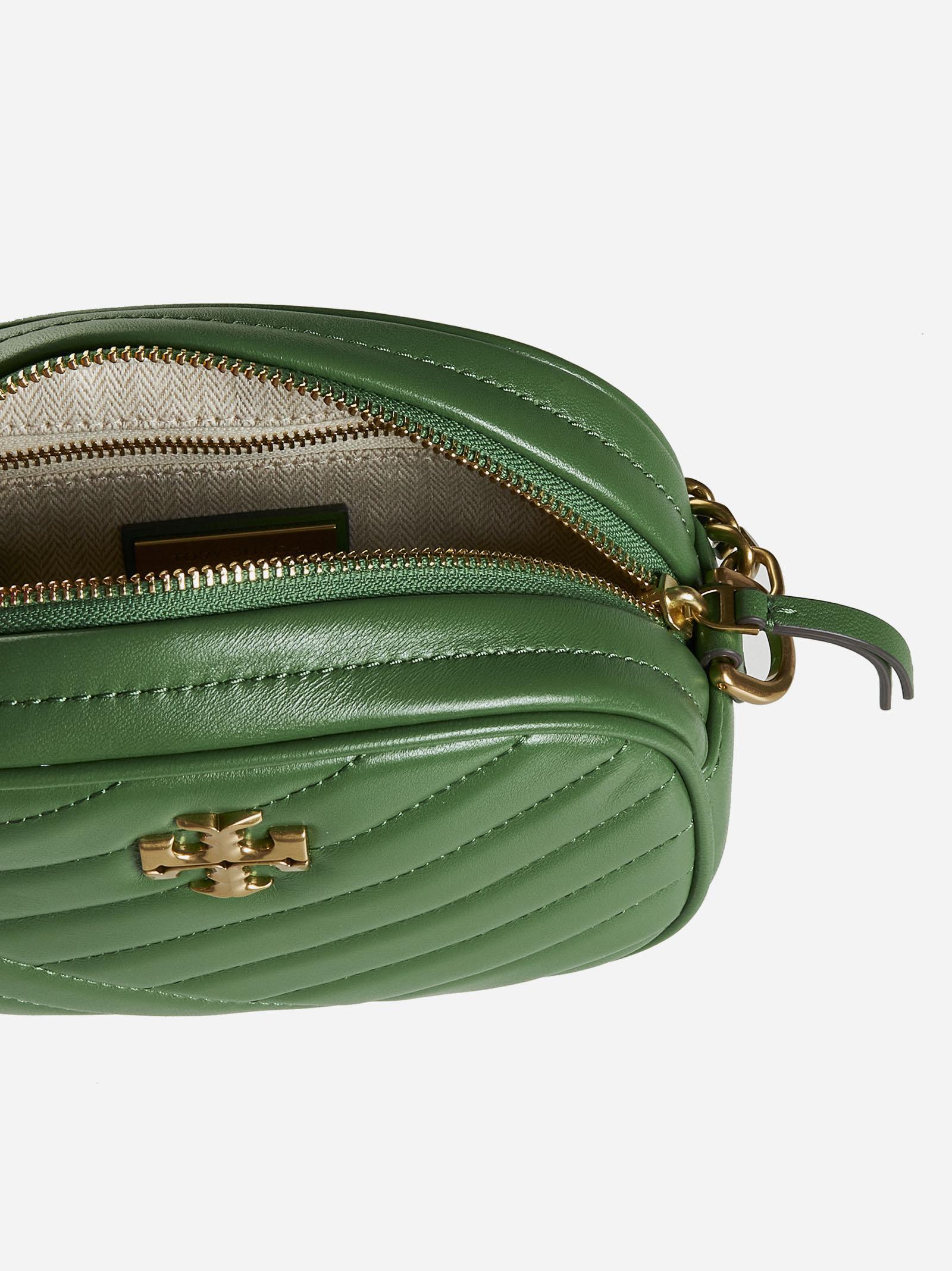 Kira Chevron Small shoulder bag in basil green leather