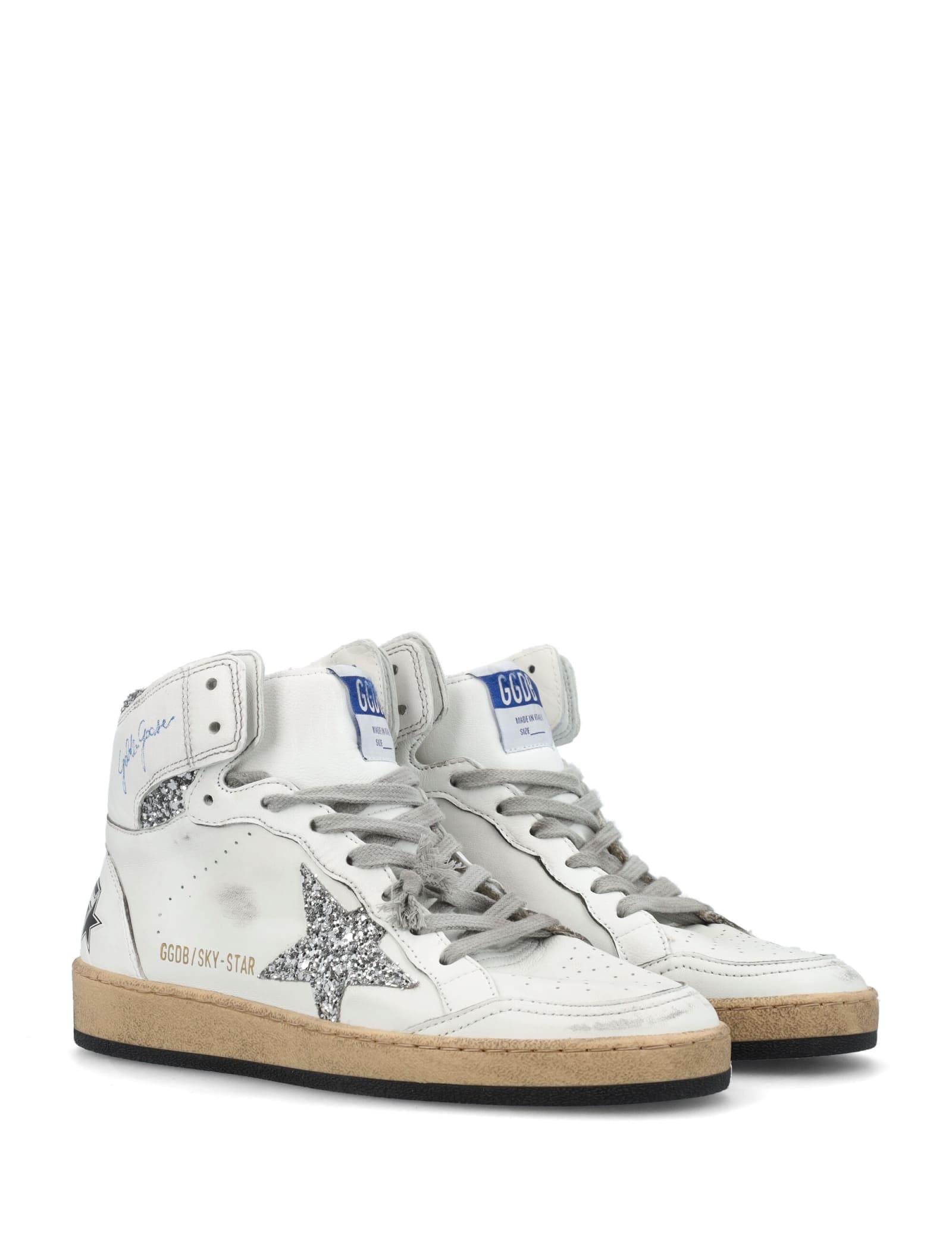 Golden Goose Sky-star Sneakers With Glitter Inserts in White | Lyst