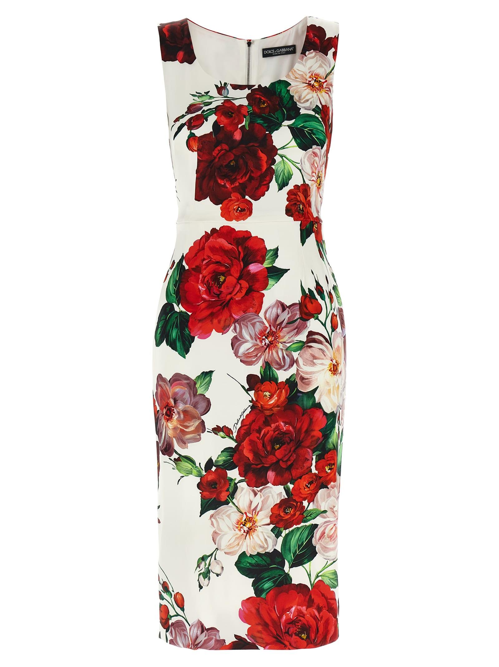 dolce and gabbana red floral dress Dolce & Gabbana Red Silk Satin Draped Midi Floral Applique Women's Dress