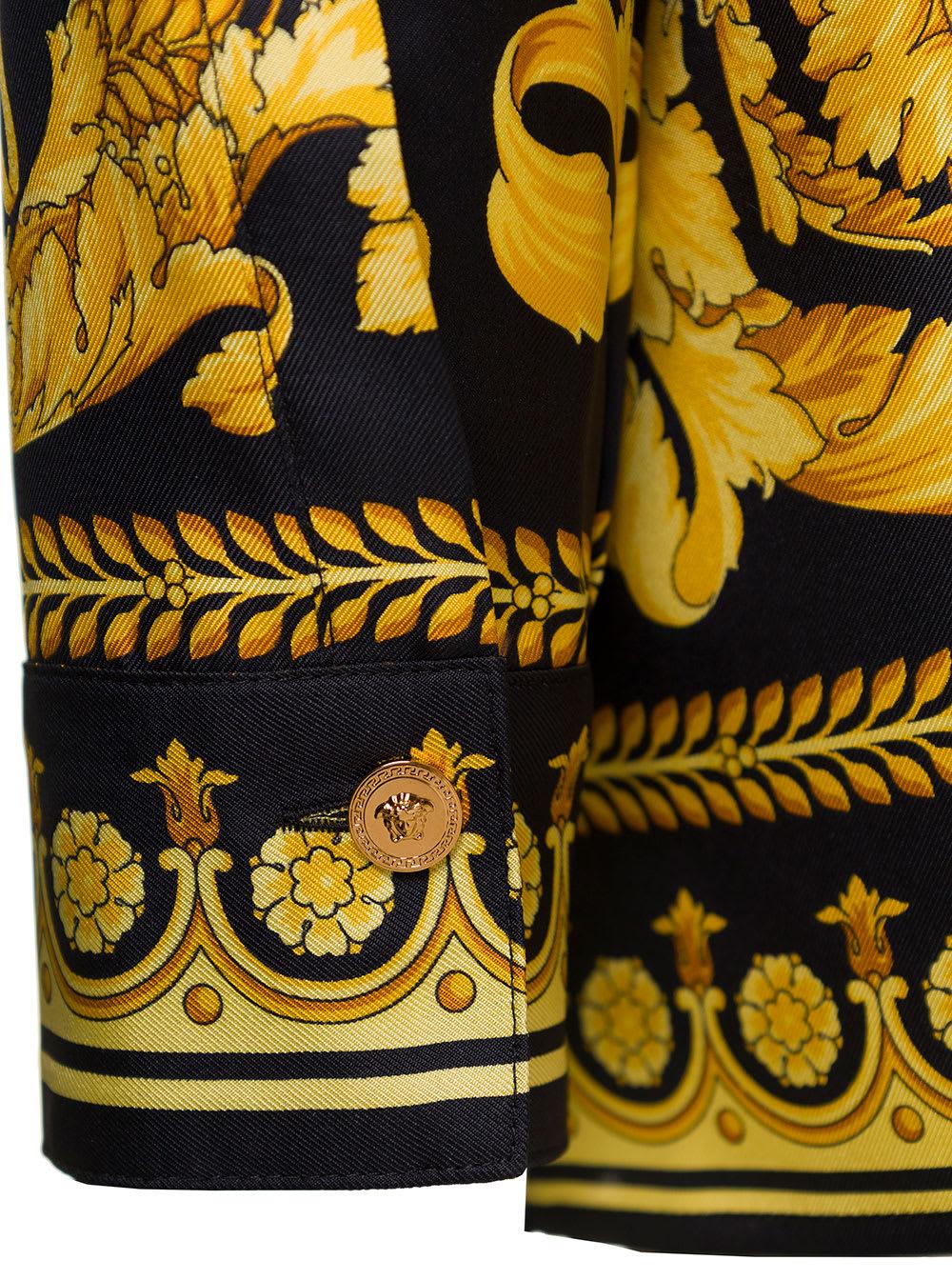 Versace Camicia Stampa Barocco In Seta Gialla E Nera Donna in Yellow
