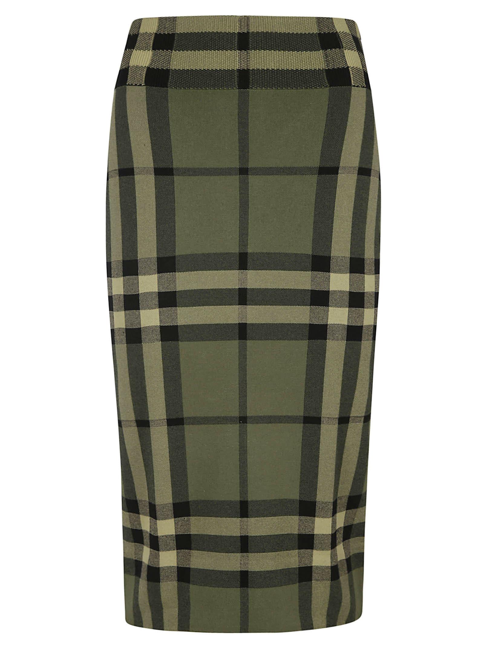 Burberry Cotton Kammie Check Skirt in Military Green (Green) | Lyst