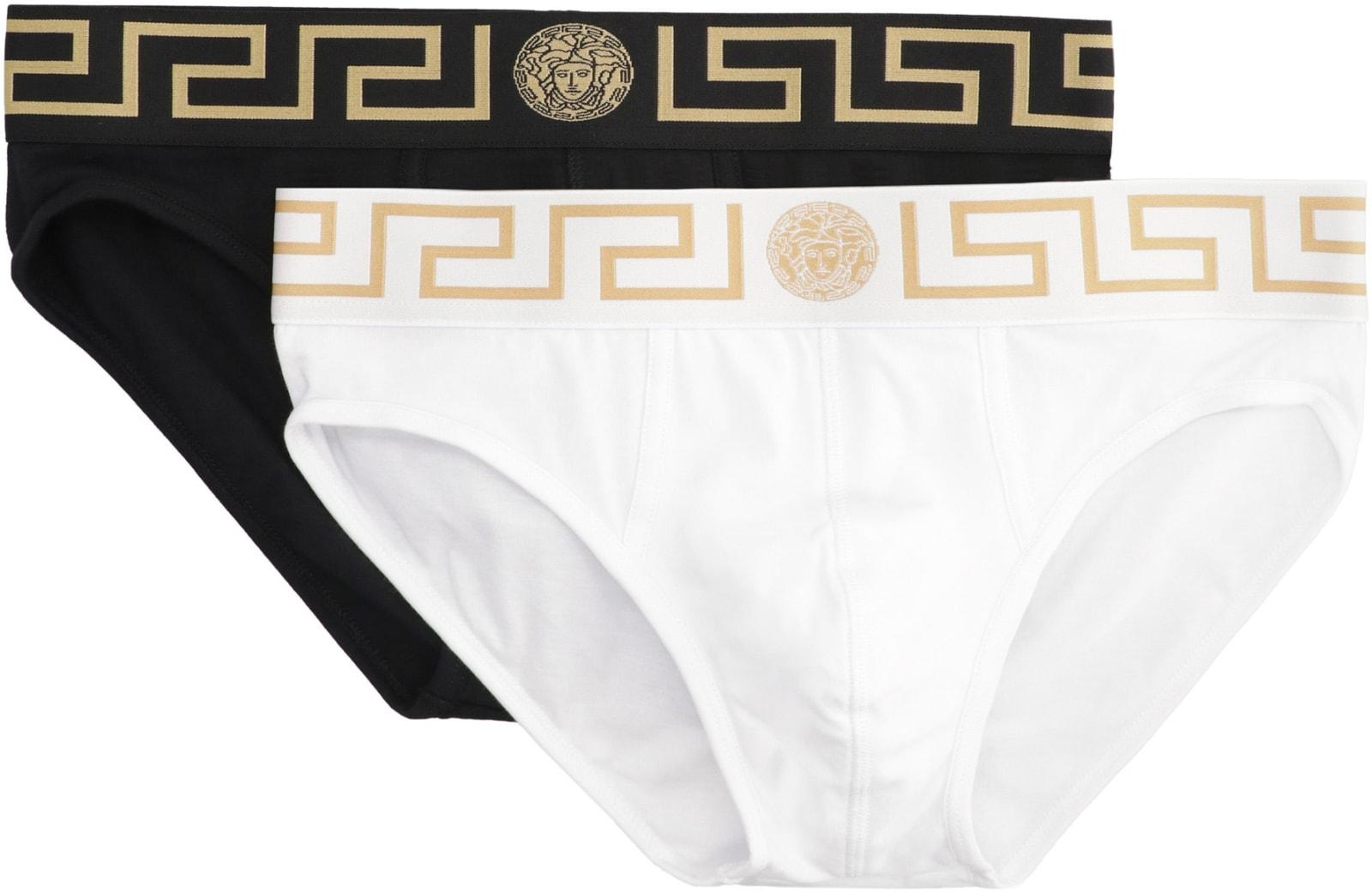 Versace Set Of Two Cotton Briefs With Logoed Elastic Band in Black for Men  | Lyst