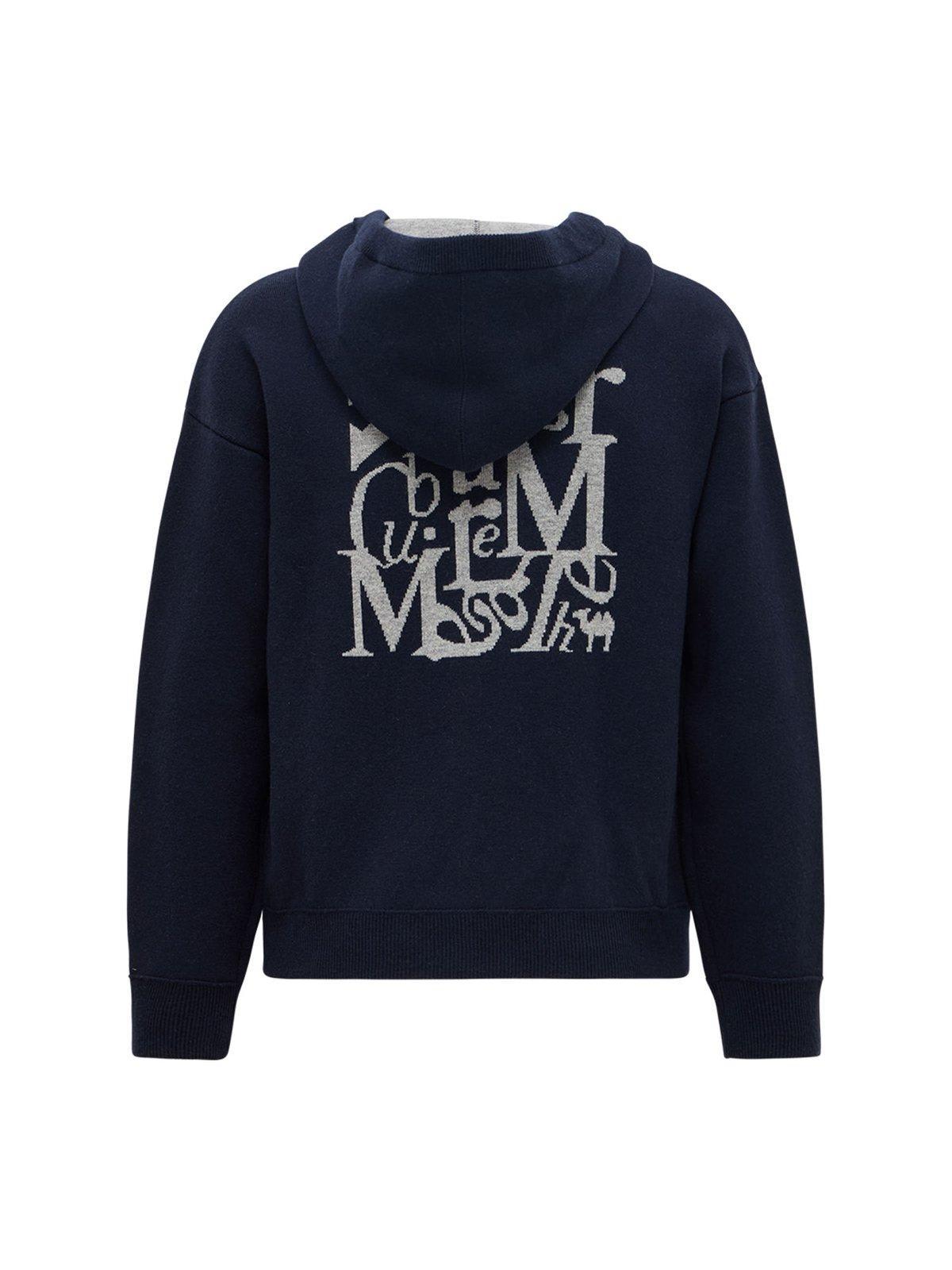 Max Mara Zip-Up Drawstring Hoodie in Blue | Lyst