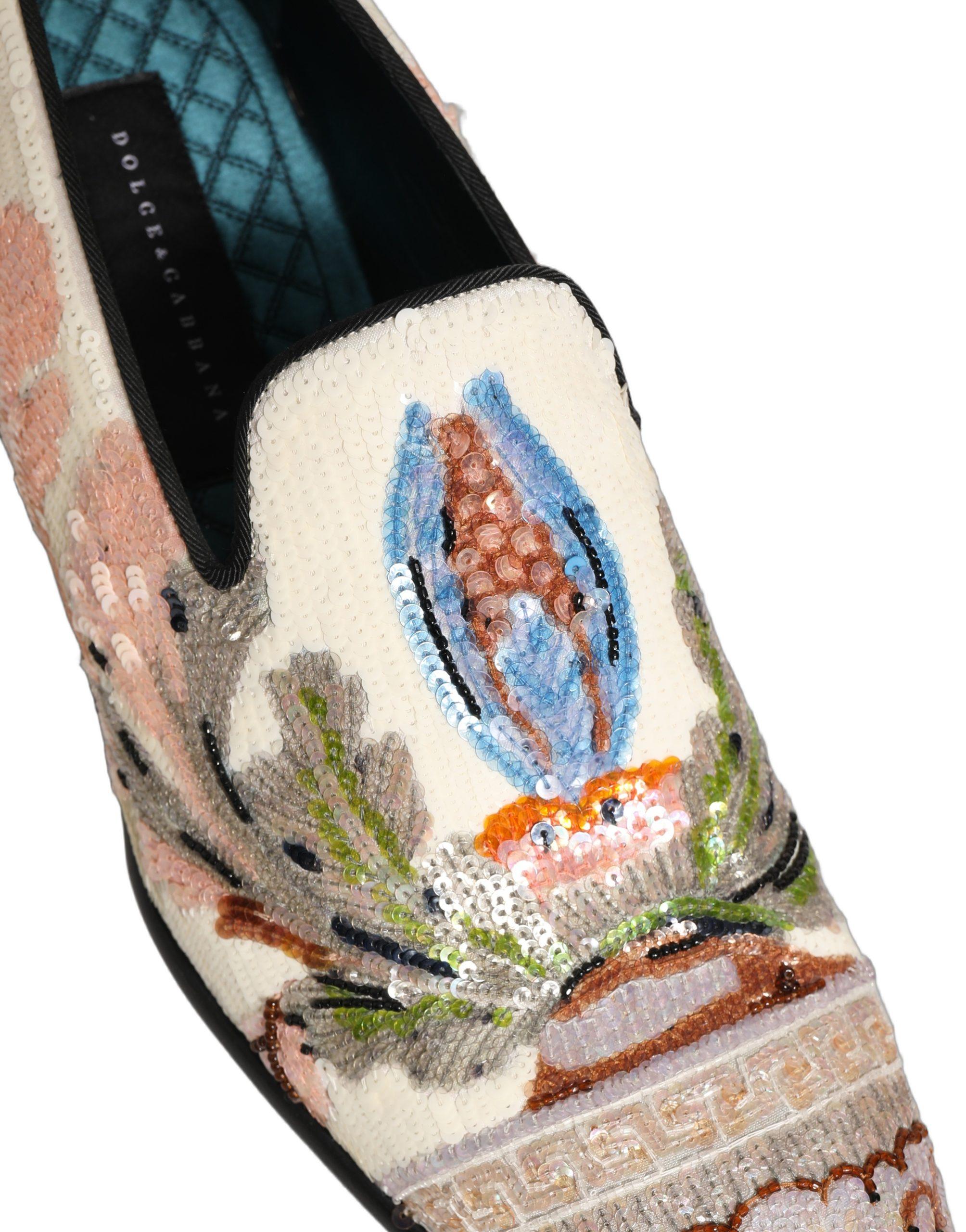 Dolce & Gabbana Multicolor Sequin Embroidered Loafers Men\'s Shoes Dolce & Gabbana Black Velvet Embellished Dress Loafers Men main image 3