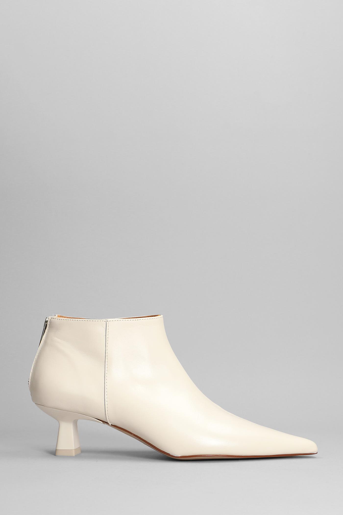 Ganni Low Heels Ankle Boots In Beige Leather in White | Lyst