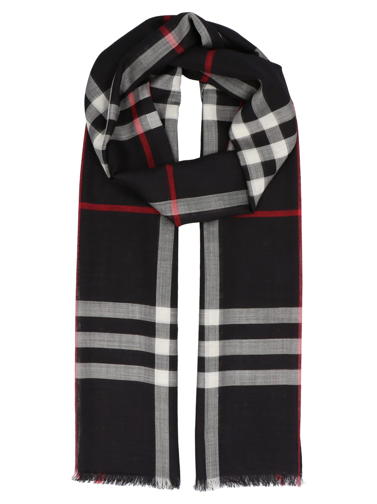 Burberry Check Wool scarf Black Plaid With White And Red Colors