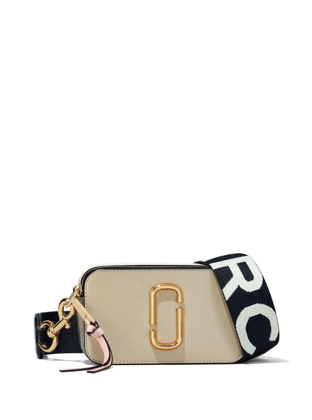 Marc Jacobs The Snapshot Beige Shoulder Bag With Metal Logo At The