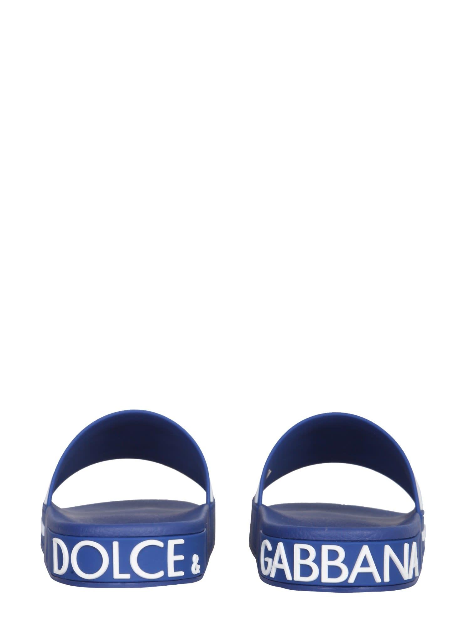 Dolce & Gabbana Rubber Slide Sandals With Logo in Blue for Men 