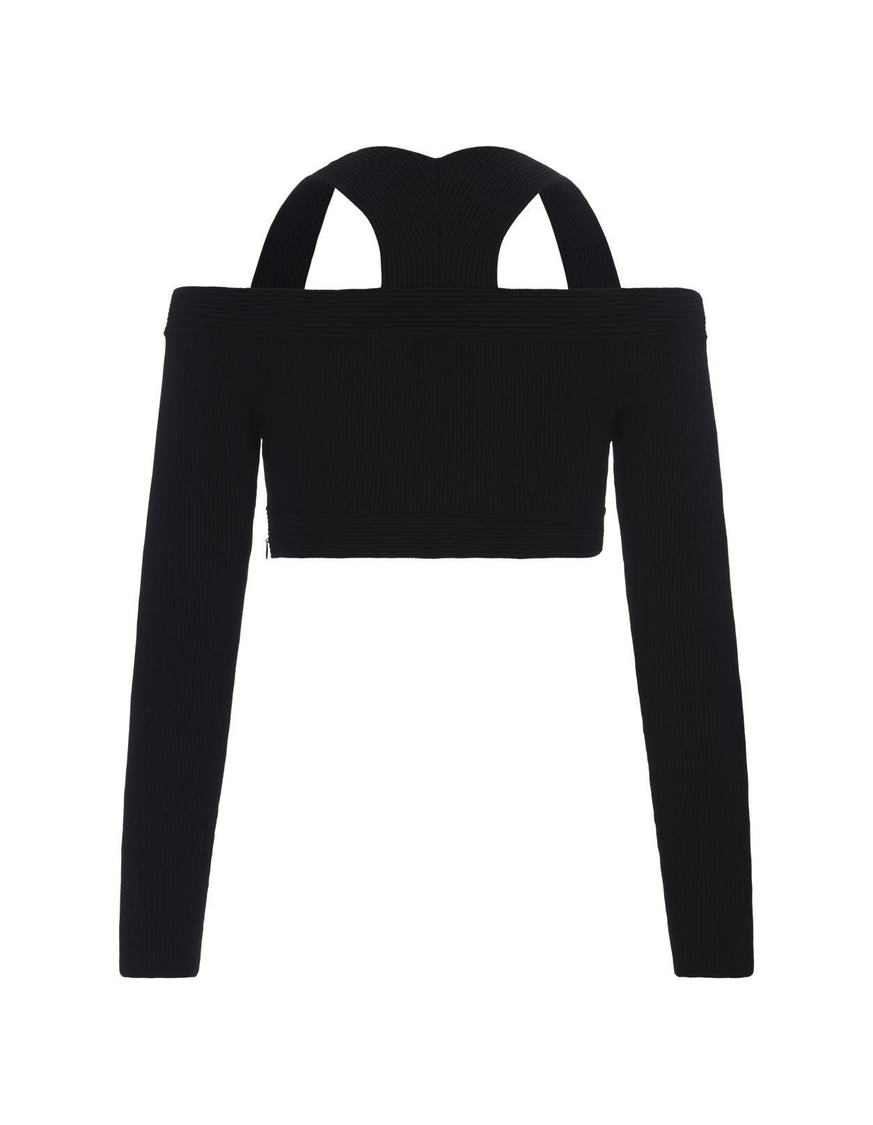 Alexander McQueen Crop Top With Cut-out Shoulders in Black | Lyst