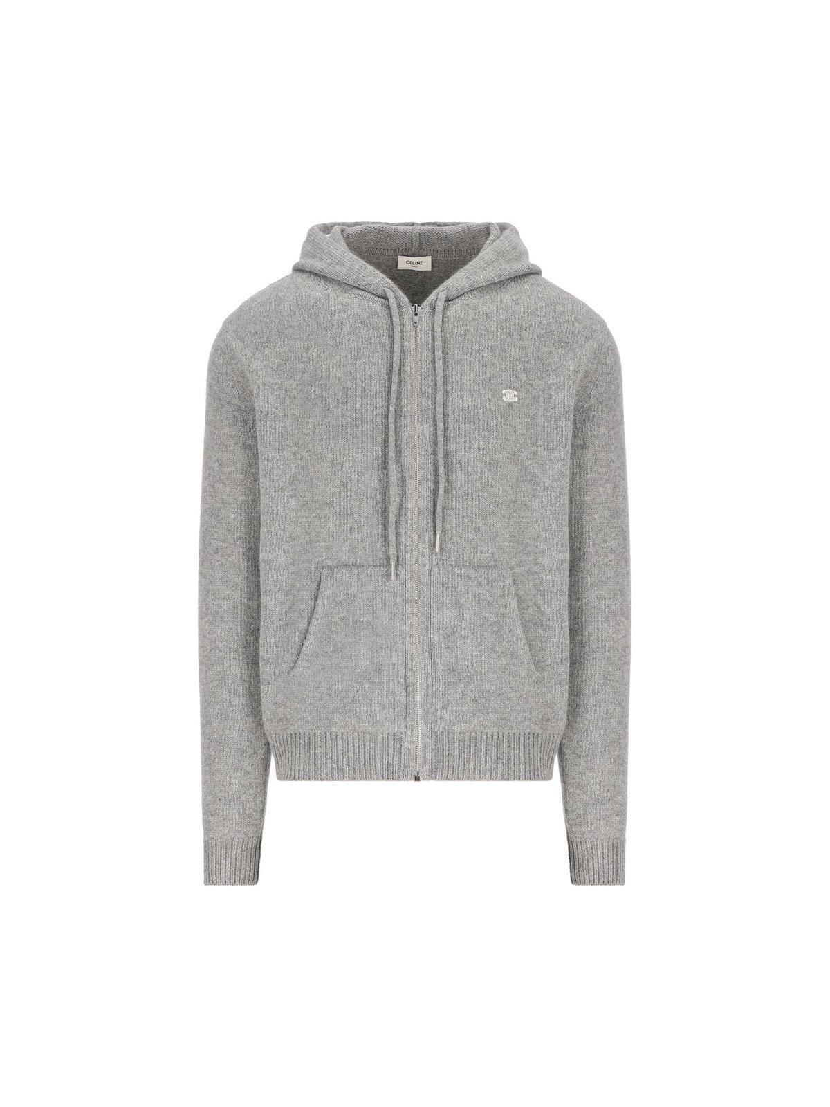 【関税込・国内発送】CELINE Triomphe Hoodie Celine Triomphe Zip-Up Long-Sleeved Hoodie in Gray for Men
