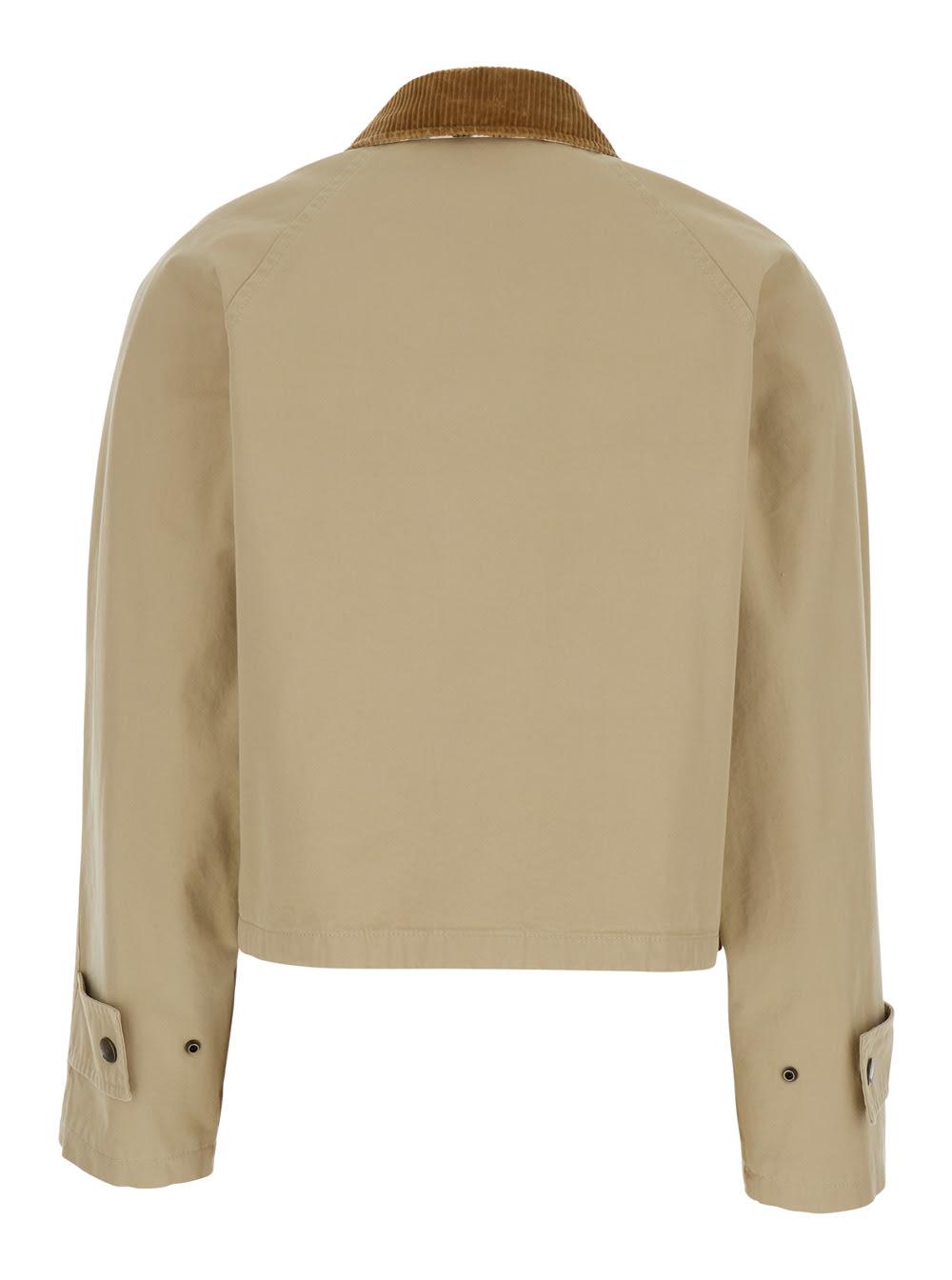 ジャケット Burberry WW SHORT GARMENT WASHED FIELD JACKET Burberry Cropped Jacket With Corduroy Collar in Natural | Lyst
