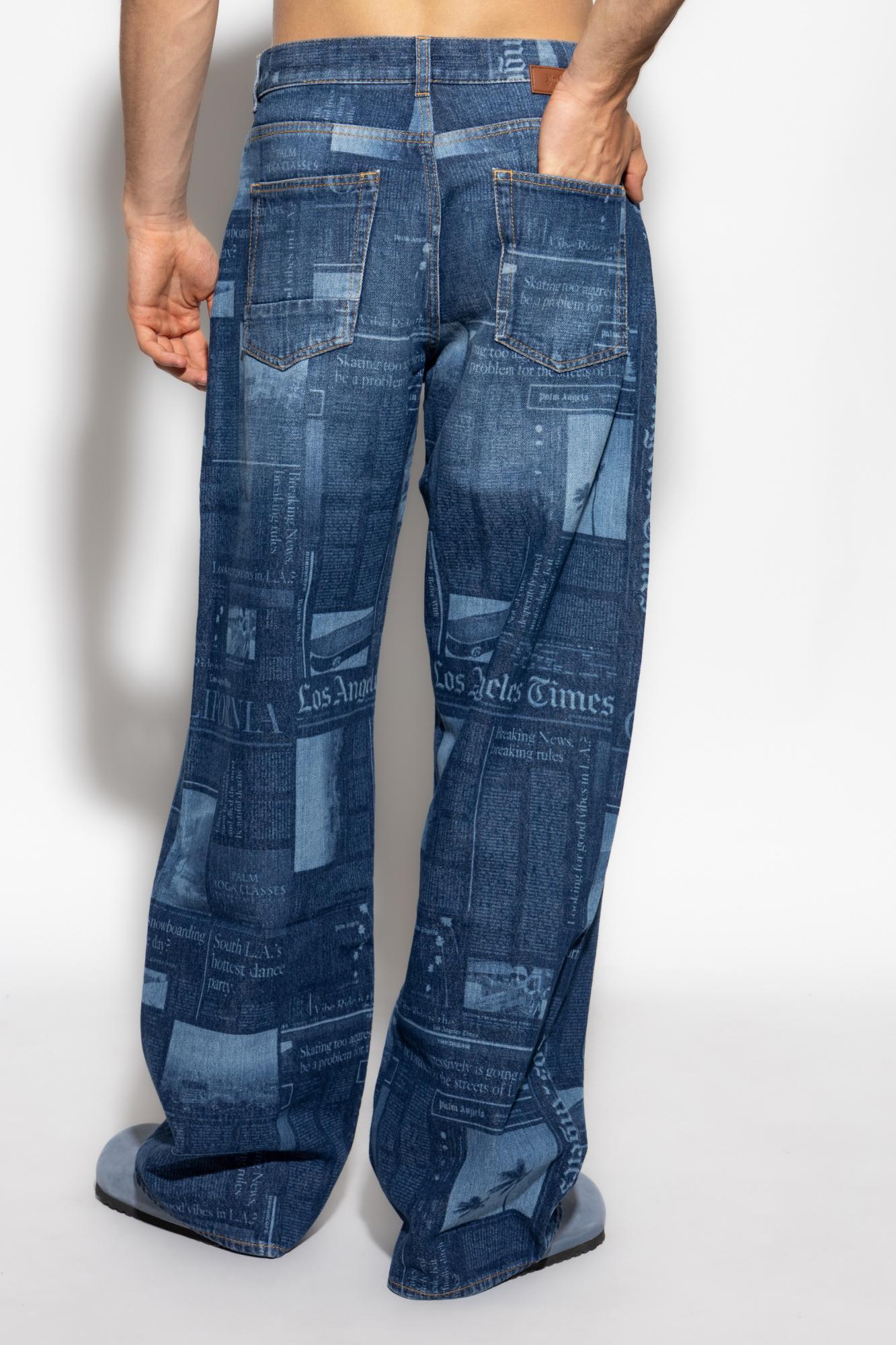 【関税＆送料込み】Palm Angels Straight Leg Denim Jeans Palm Angels Black Logo Print Straight Leg Jeans | Black