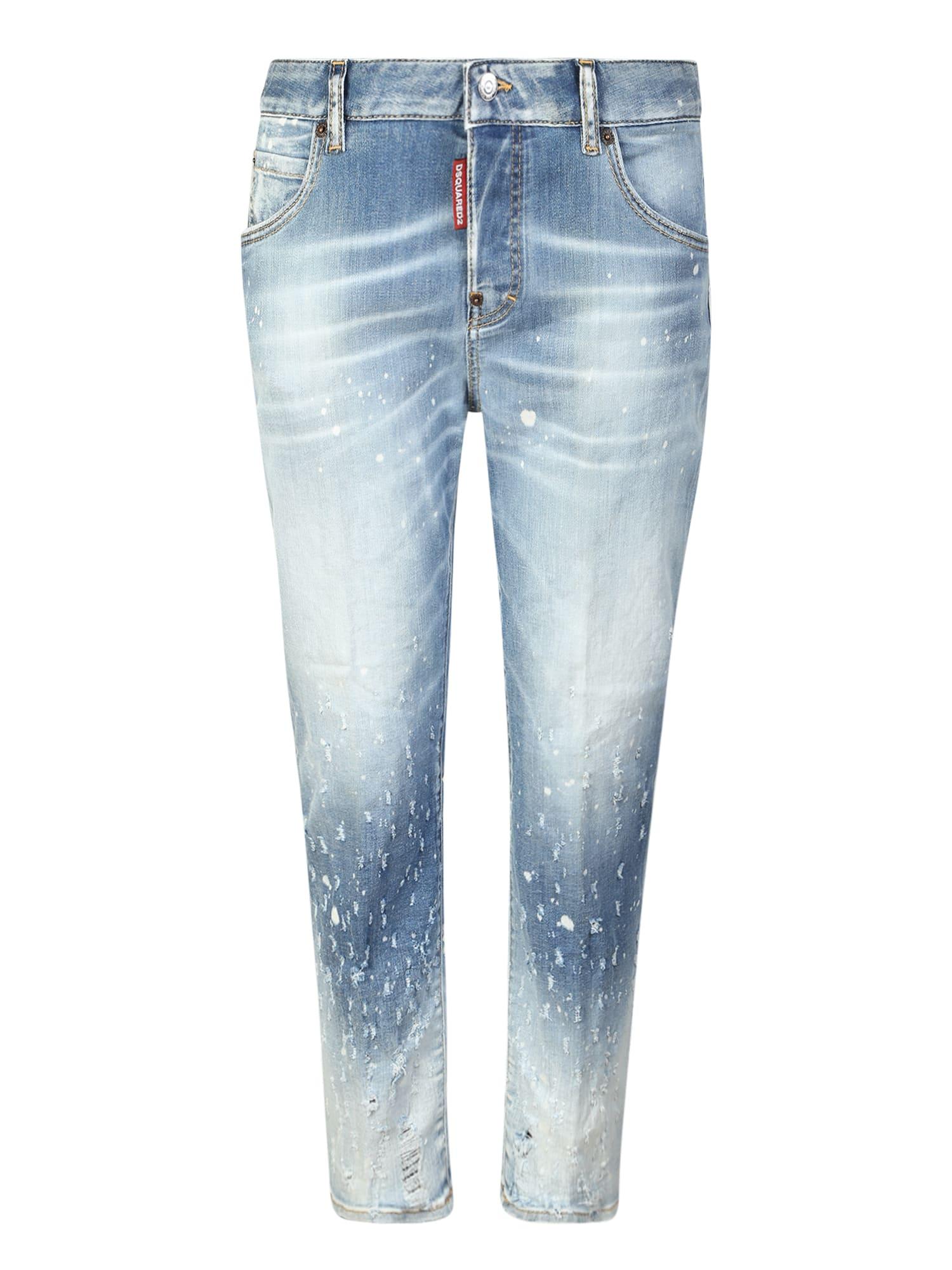 DSquared² Distressed Effect Cropped Skinny Jeans in Blue | Lyst