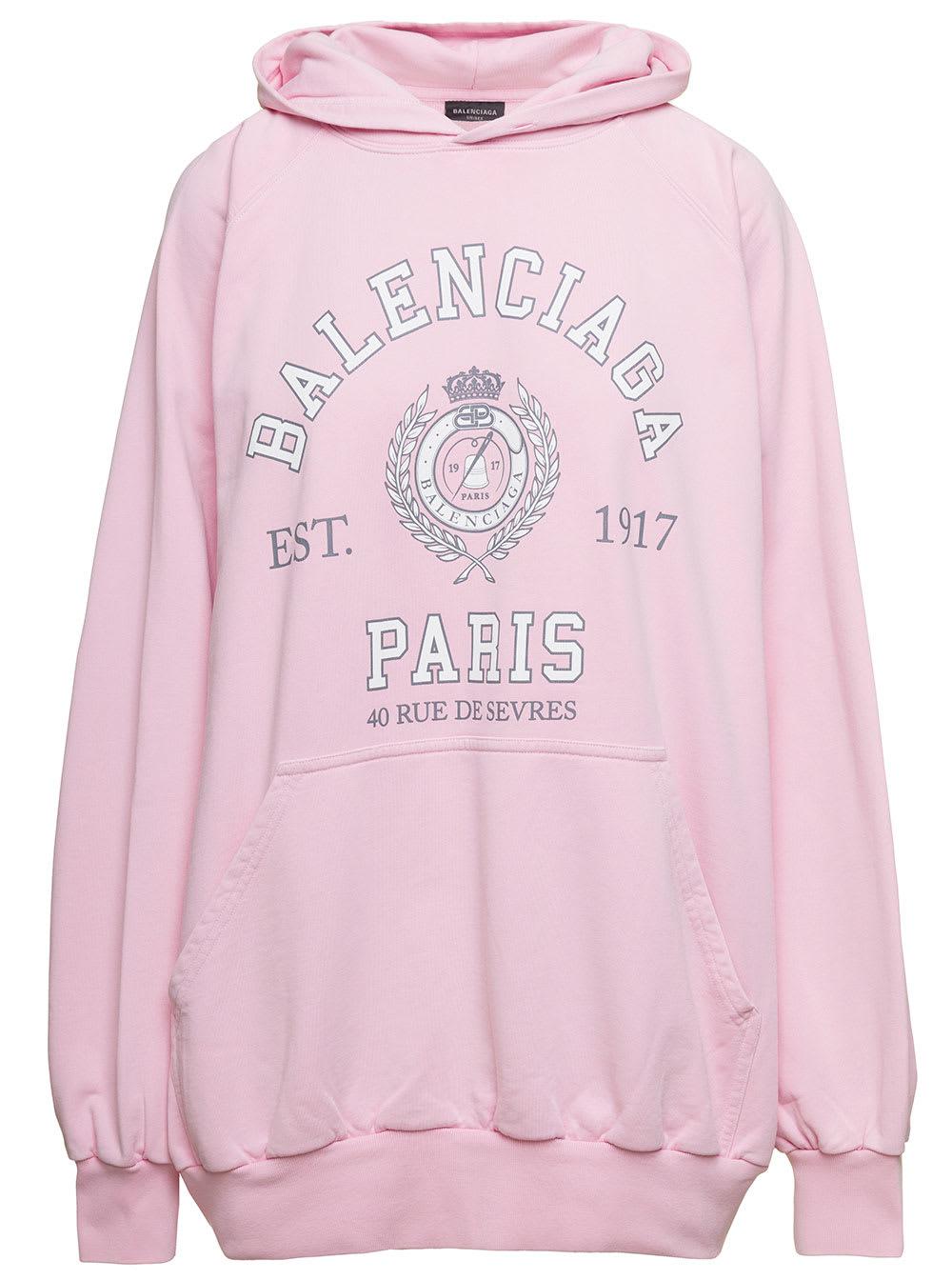 Balenciaga Oversized Hoodie With College-style Logo Print In Cotton in Pink  | Lyst