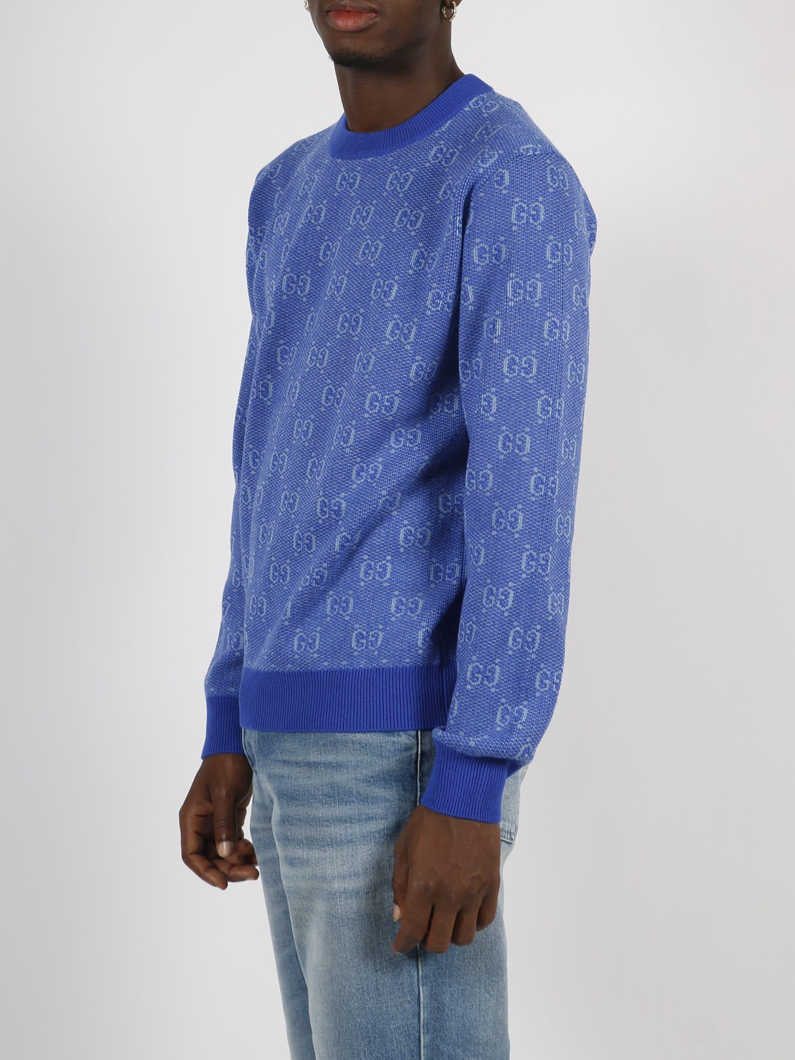 Gucci Gg Wool Jacquard Sweater in Blue for Men