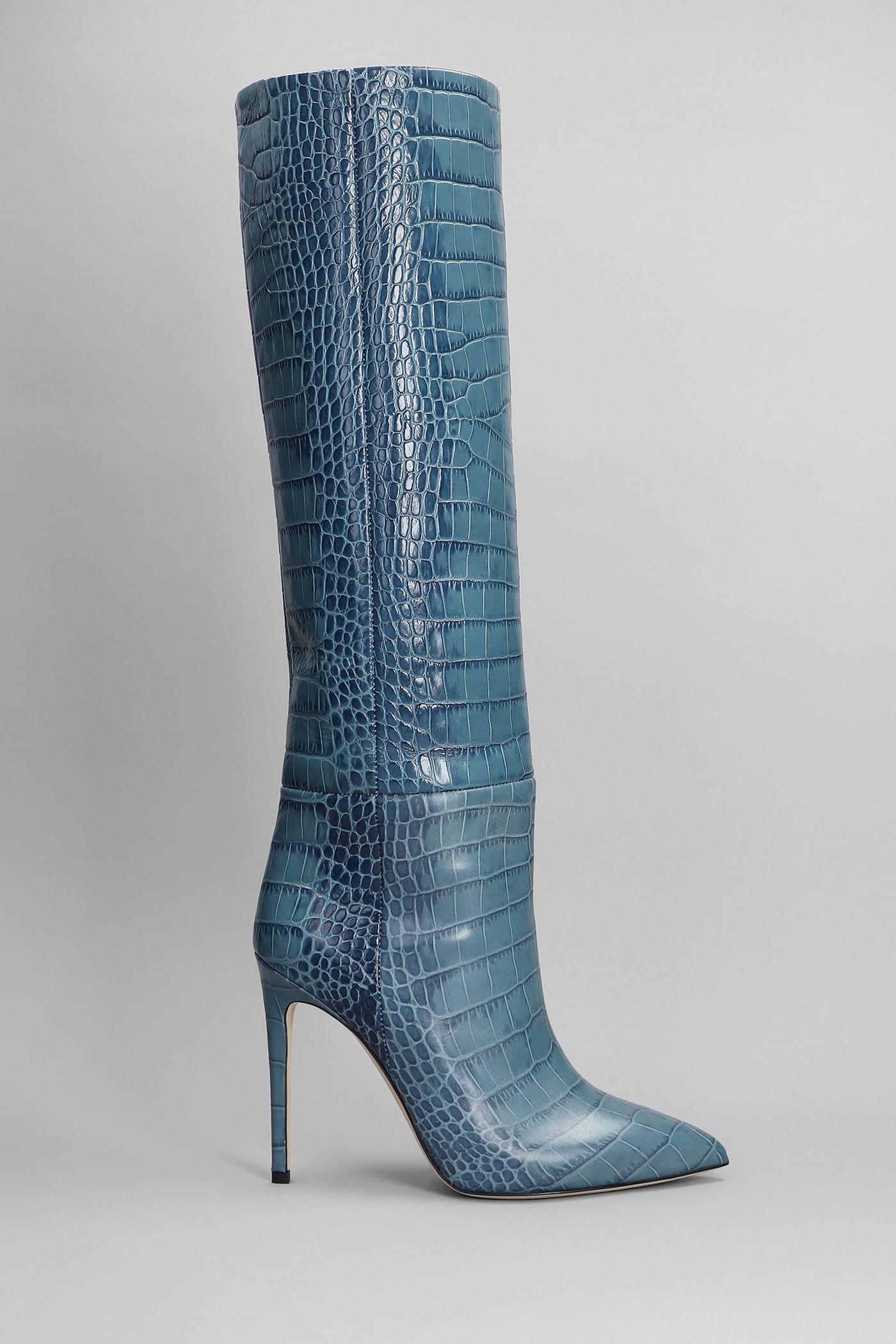 Blue high heels boots 2025