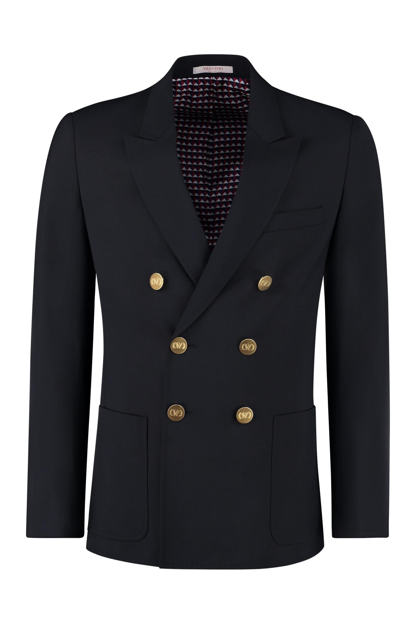 Valentino Wool Double Breasted Jacket in Blue for Men Mens Clothing Jackets Blazers Save 52% 