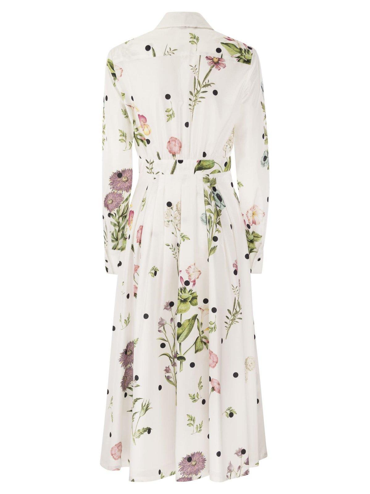 【送料&関税込】Max Mara Studio Floral Patterned Long-sleeve Max Mara Tessile Printed Taffeta Chemisier Dress in White | Lyst