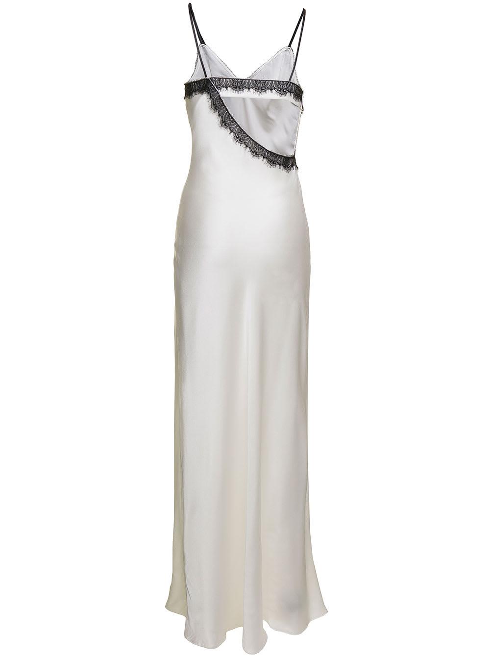 Alberta Ferretti Maxi White Slip Dress With Lace Trim In Silk Blend Woman |  Lyst