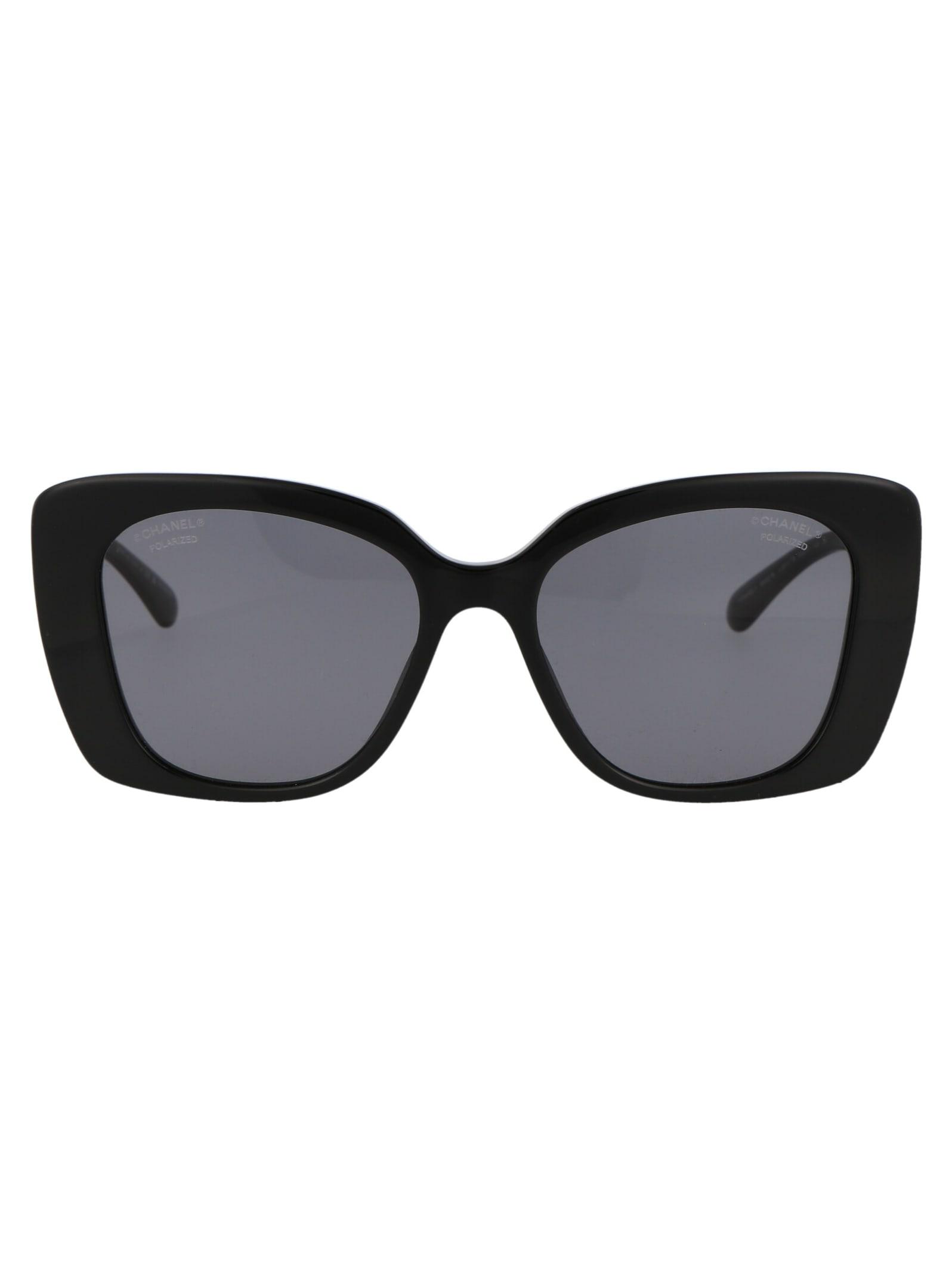 CHANEL Acetate Strass Polarized Square Sunglasses 5422-B Black