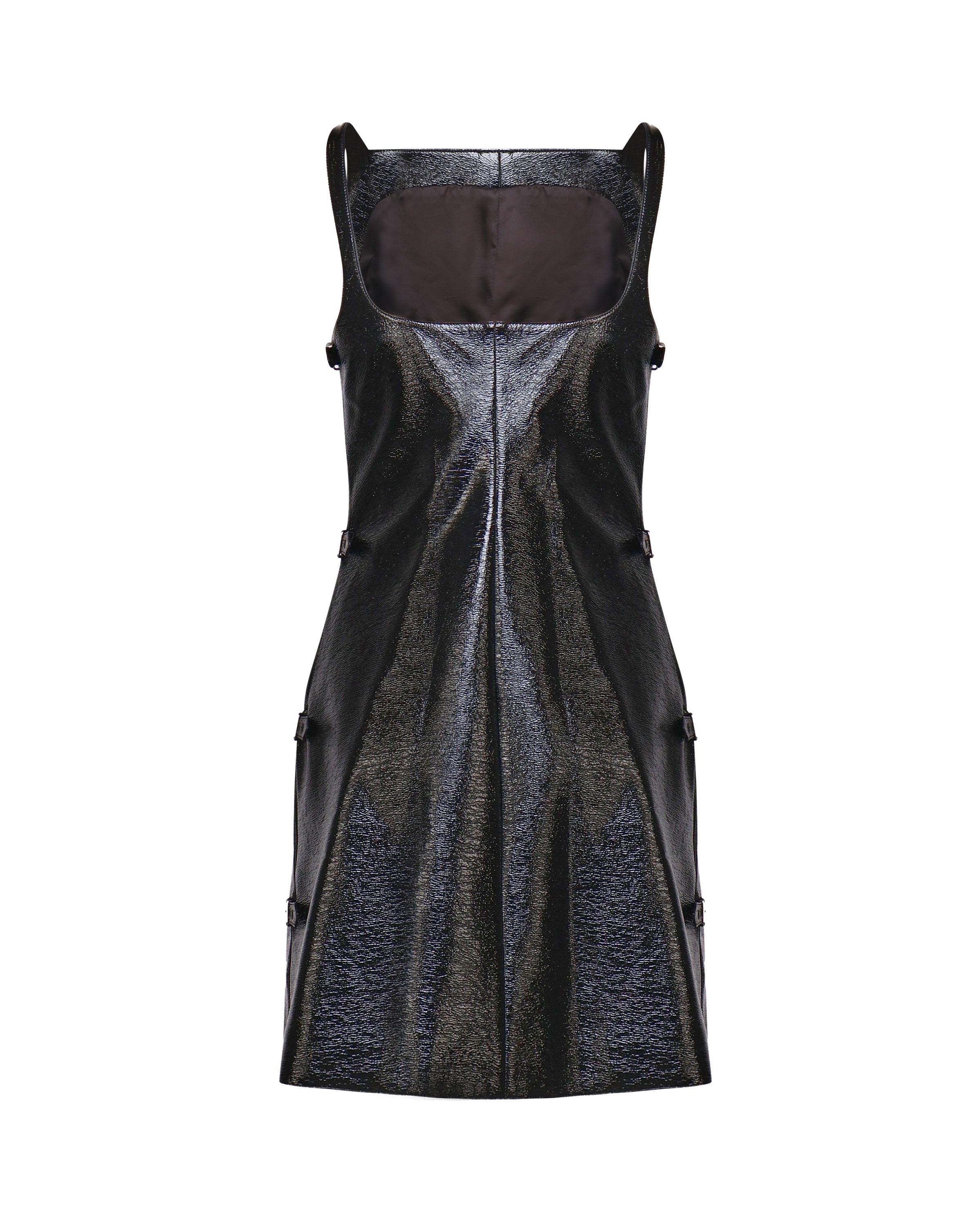 knee length dresses for ladies Hong Kong Black Patent Leather Belted Trench Coat Large main image 1