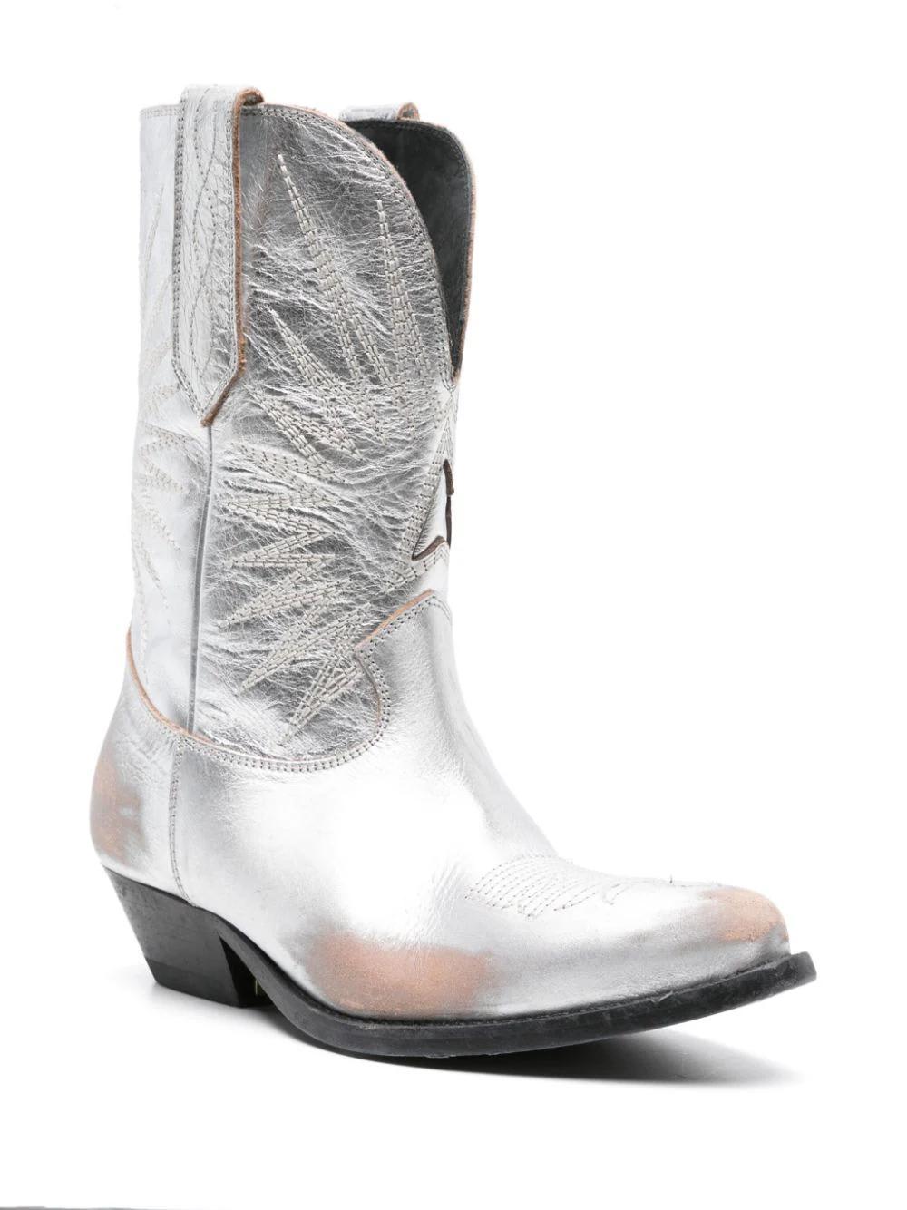 Golden Goose Metallic Leather Western Boots in White Lyst UK