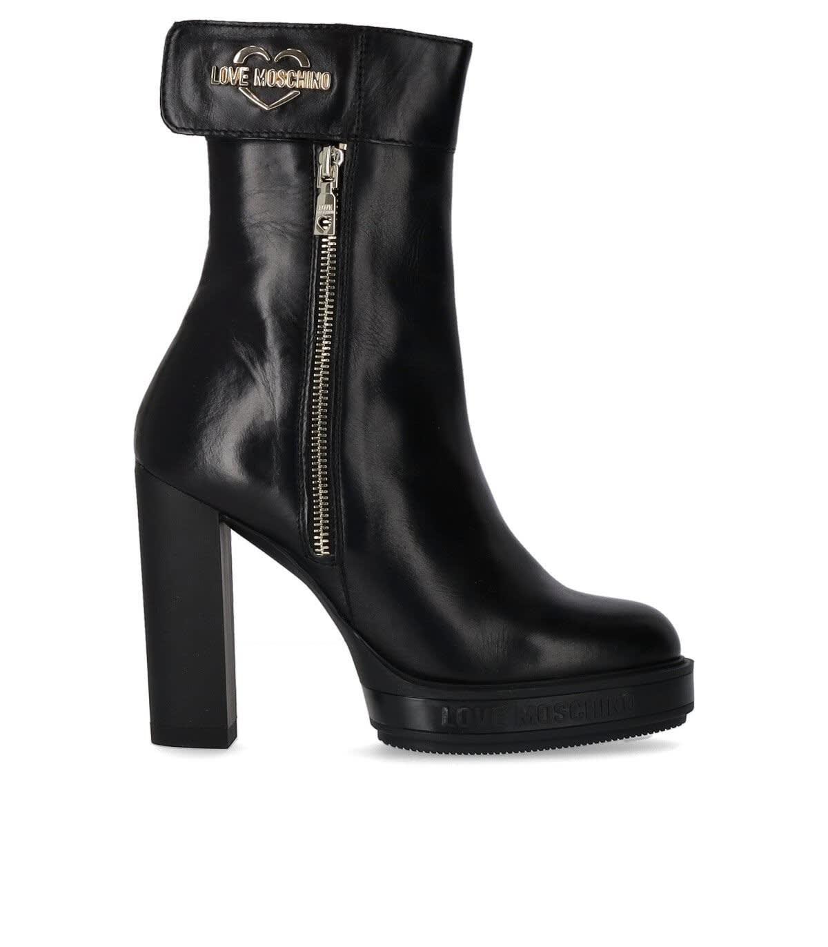 Love Moschino Black Heeled Ankle Boot | Lyst