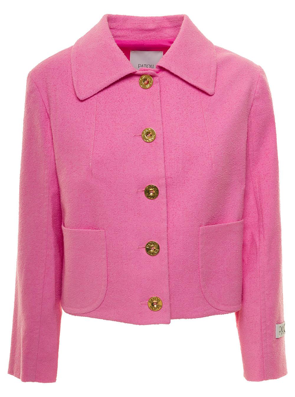 Patou Pink Jacket With Branded Buttons In Cotton Blend Tweed Woman | Lyst