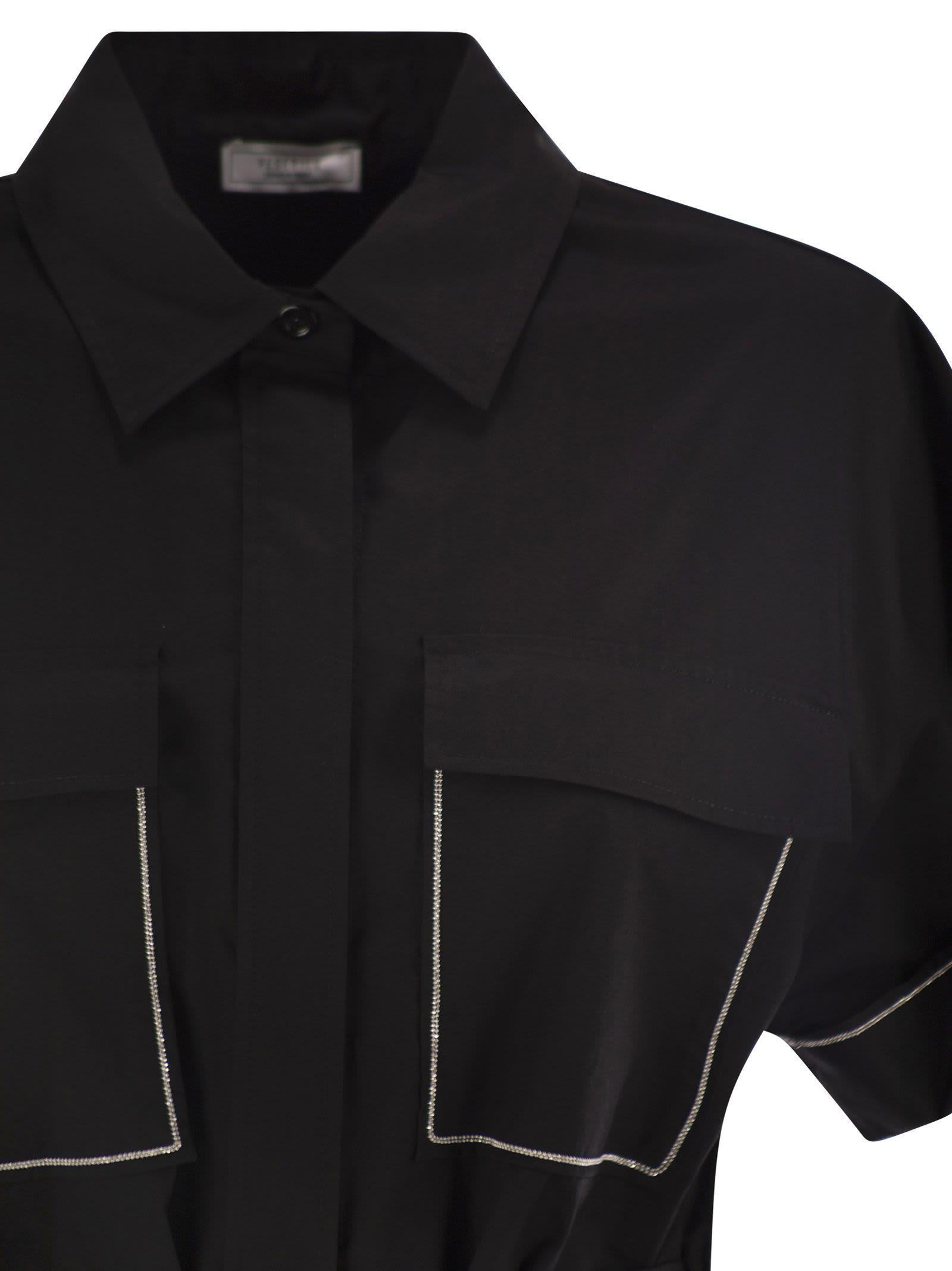 Peserico Light Stretch Cotton Satin Chemisier Dress in Black