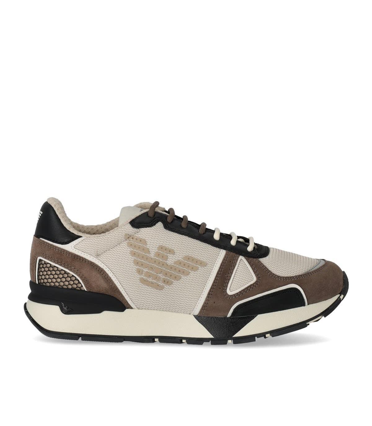 Emporio Armani Beige Brown Sneaker With Logo in Natural for Men | Lyst