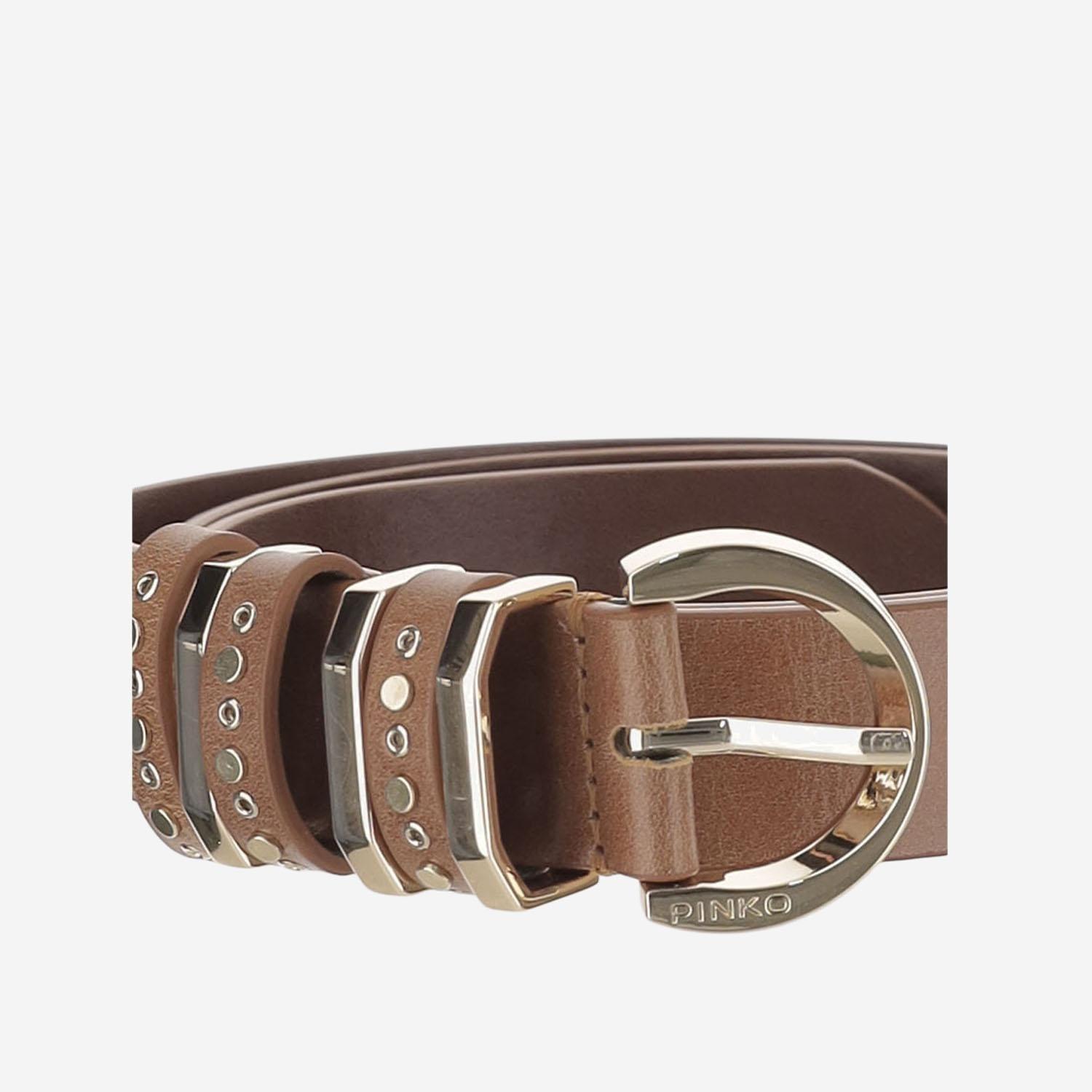 PINKO Brown Calfskin Thin Women\'s Belt PINKO Love Birds Buckle Leather Belt Women Brown Belts main image 4