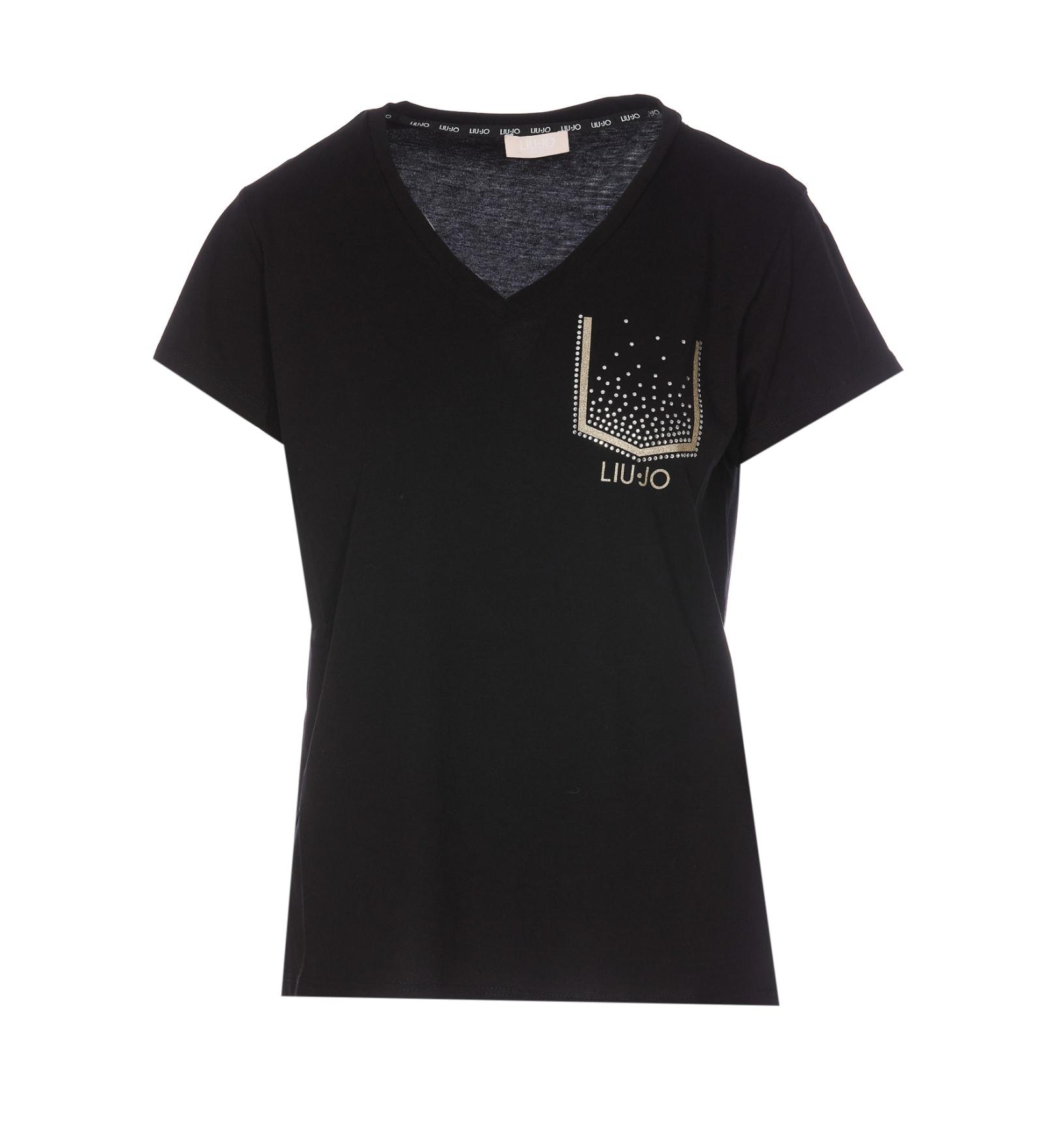 Liu Jo Logo E Strass T-shirt in Black | Lyst