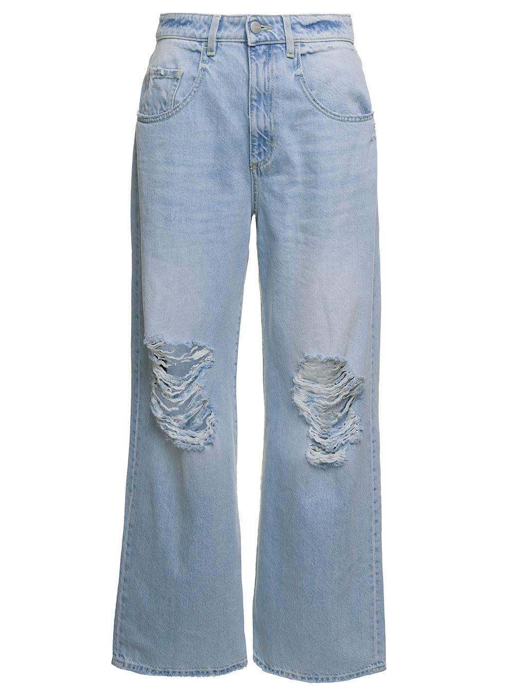 ICON DENIM Poppy Light Blue Five-pocket Jeans With Rips In Cotton Denim ...