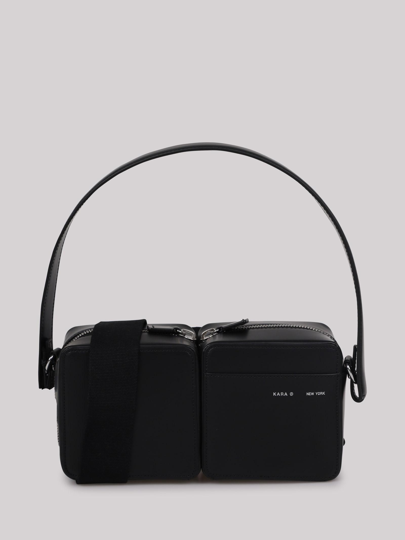 Kara Leather Shoulder Bag in Black