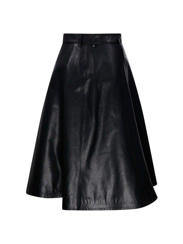 Black leather flare skirt discount