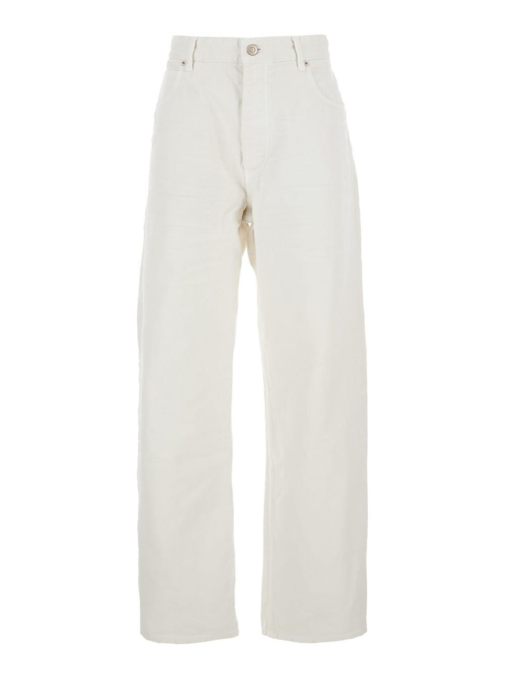 【送料&関税込】Balenciaga Five Pocket Jeans With Ripped Hem Balenciaga Five Pocket Jeans With Ripped Hem in White | Lyst