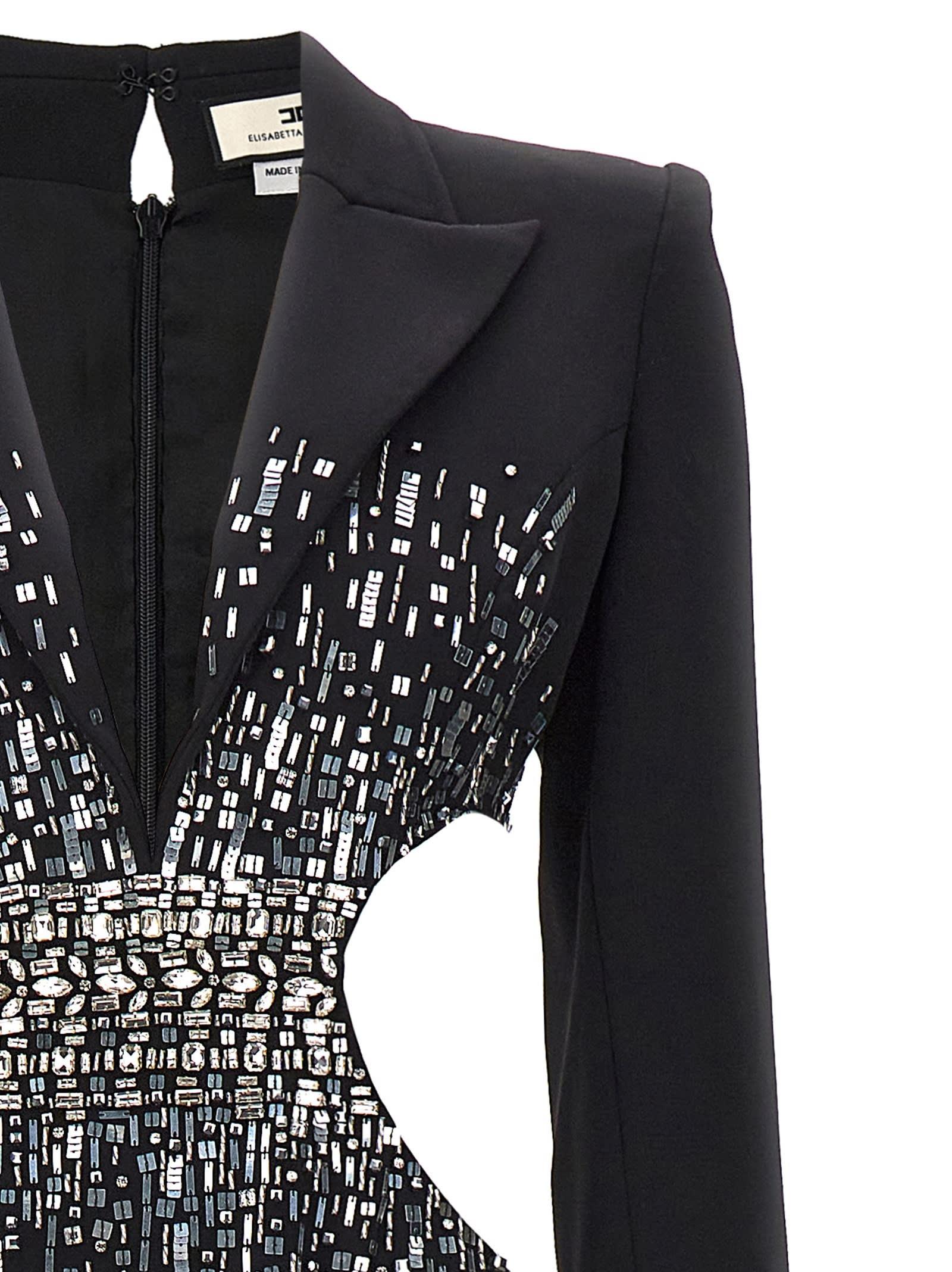 Elisabetta Franchi Rhinestone And Gem Dress in Black | Lyst