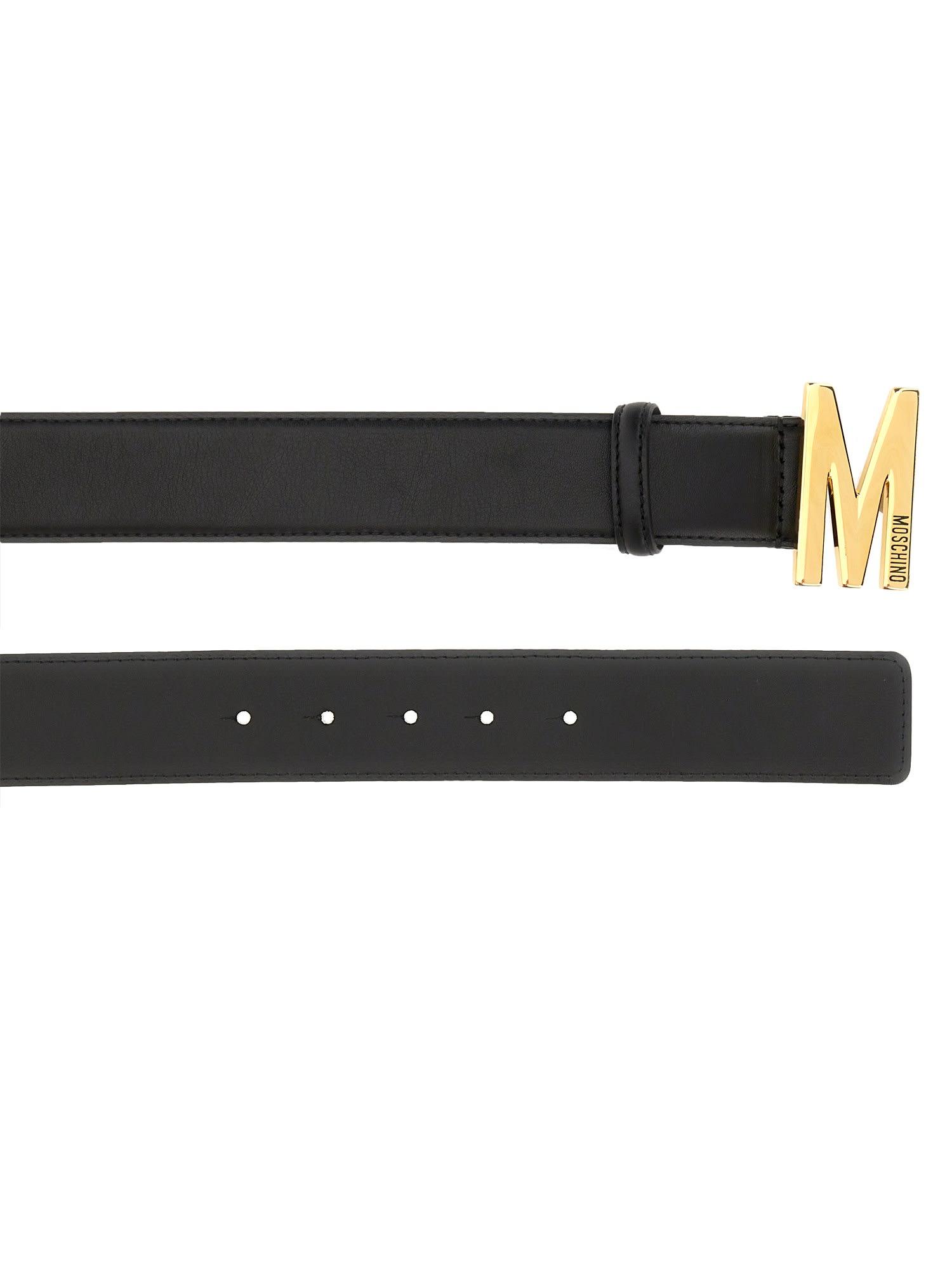 Moschino Leather Lettering Logo Belt in Nero Black Womens Belts Moschino Belts 