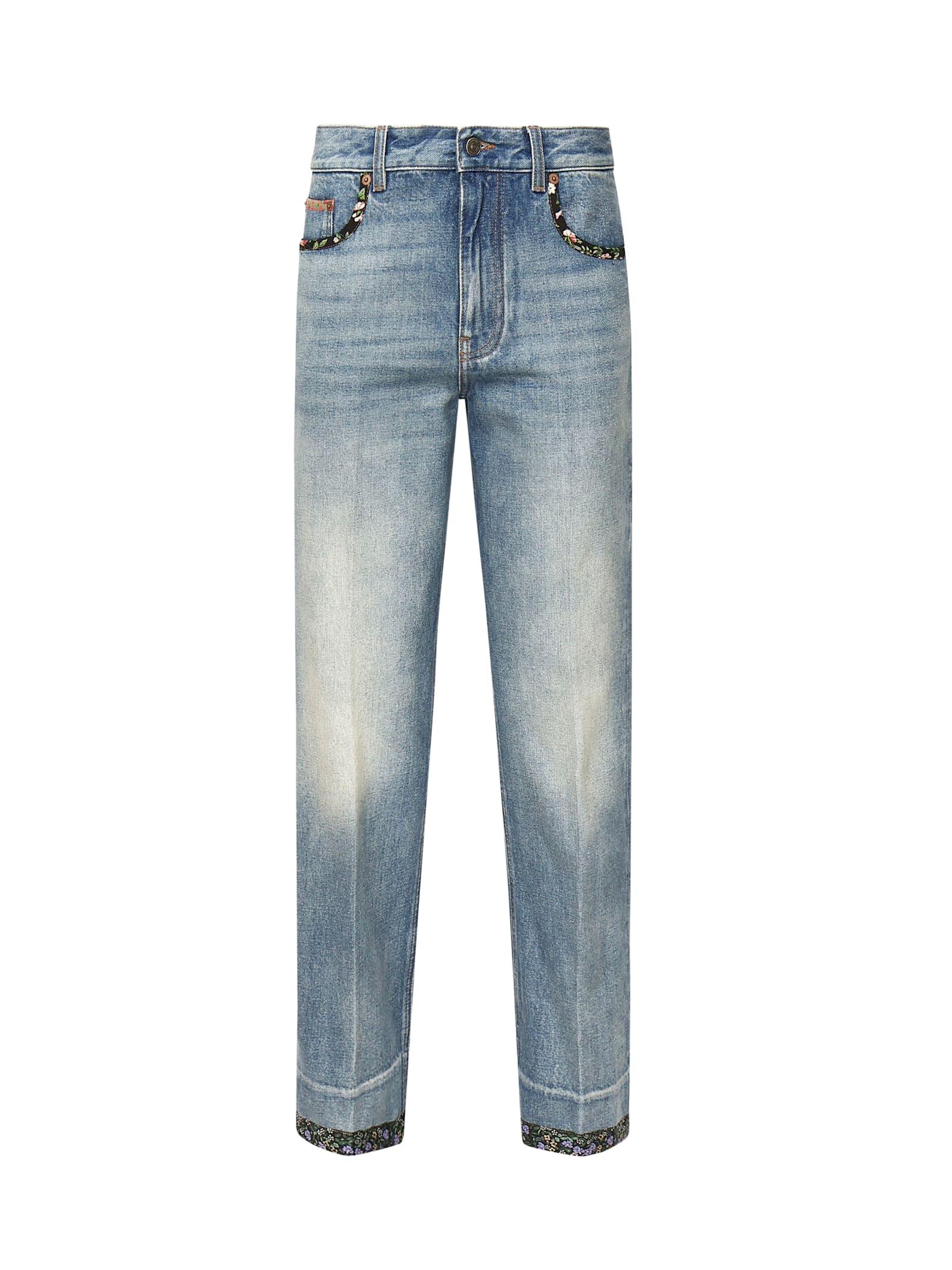 デニム・ジーパン VALENTINO GARAVANI DENIM JEANS WITH PRINTED EDGES Valentino Garavani Denim Jeans With Printed Edges in Blue | Lyst