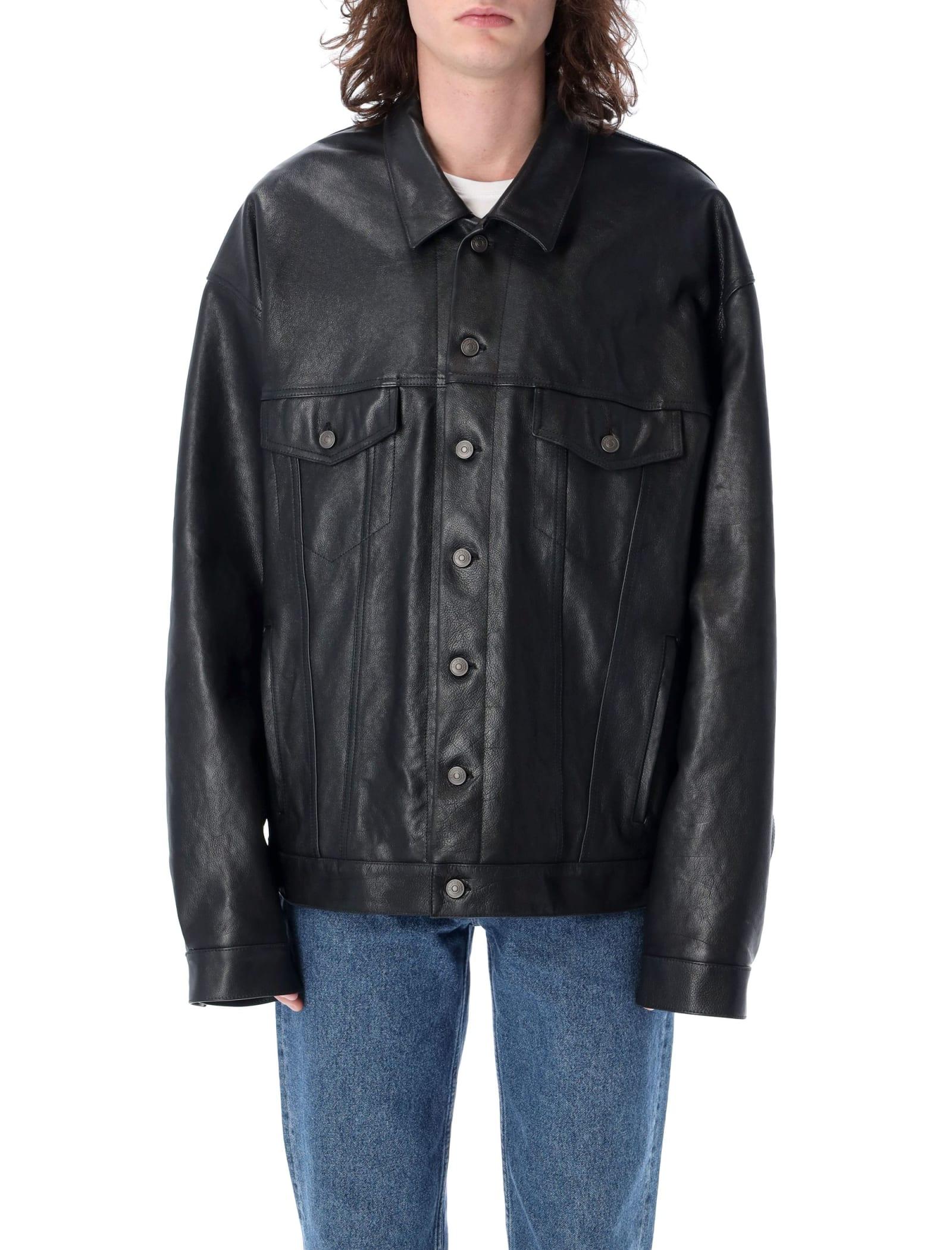 Balenciaga Denim Style Leather Jacket in Black for Men | Lyst