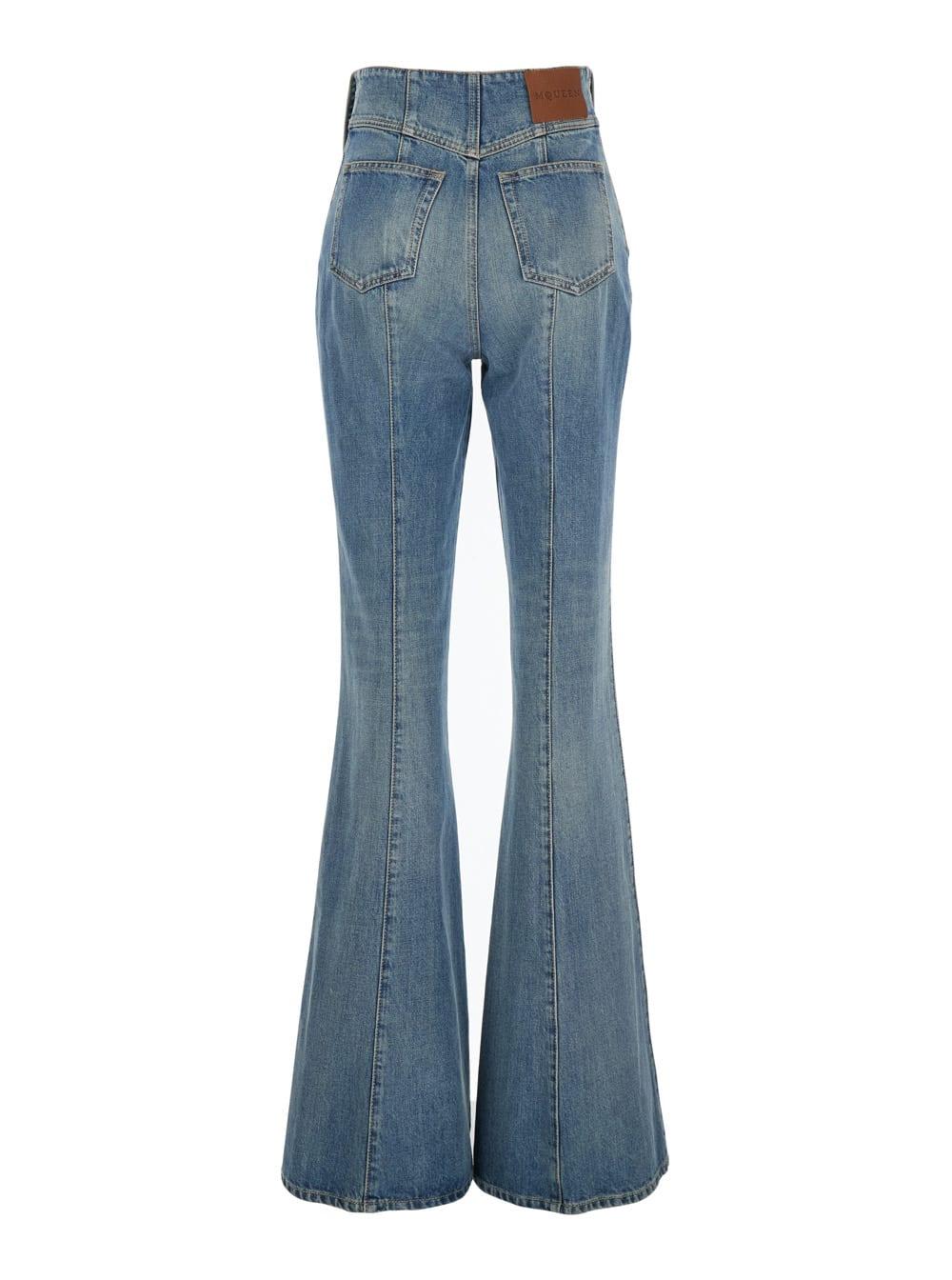 Alexander McQueen Flared Jeans With Foldover Waist And Logo Patch 