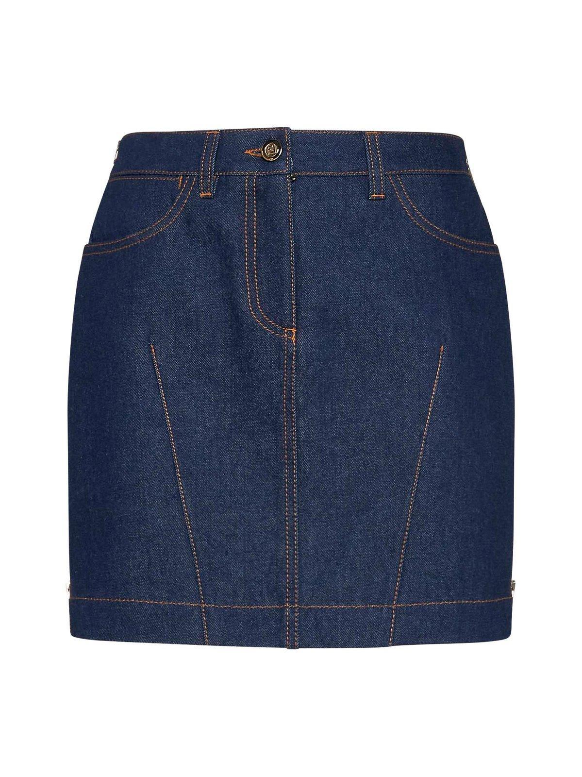 Fendi Mini Denim Skirt in Blue | Lyst