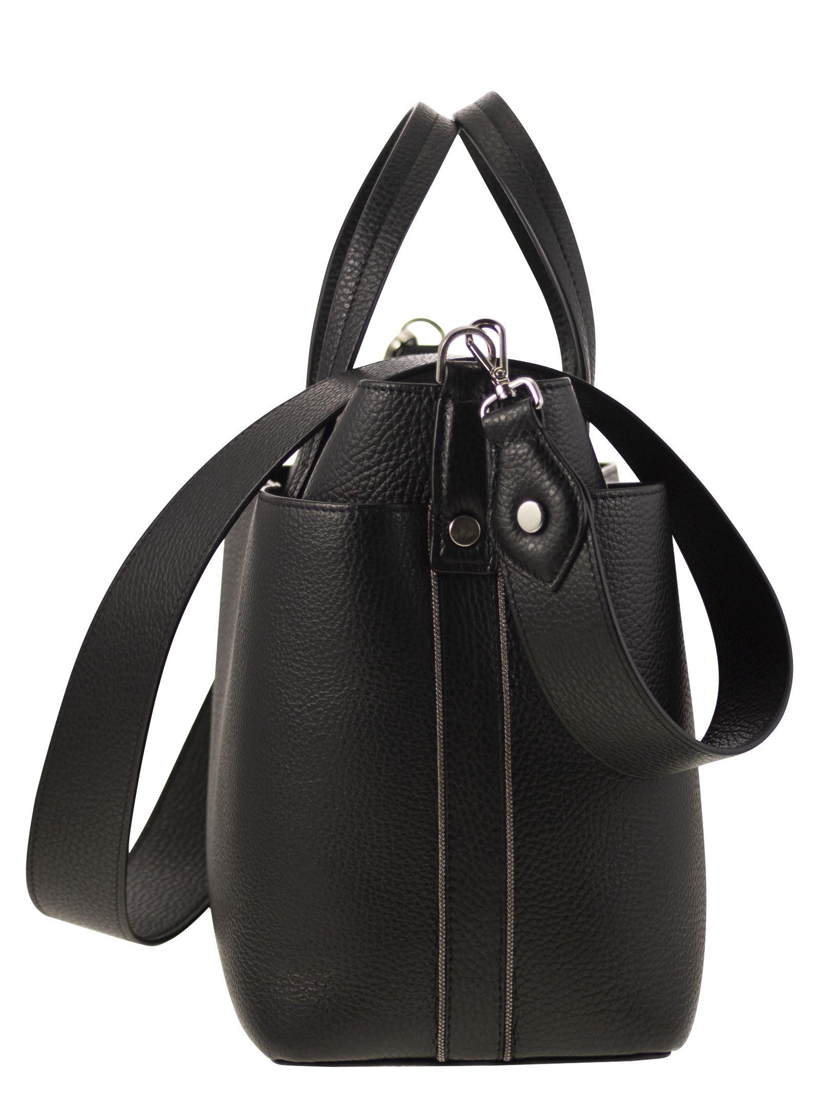 トートバッグ FABIANA FILIPPI Leather bag with diamond thread Fabiana Filippi Leather Tote With Removable Strap In Black