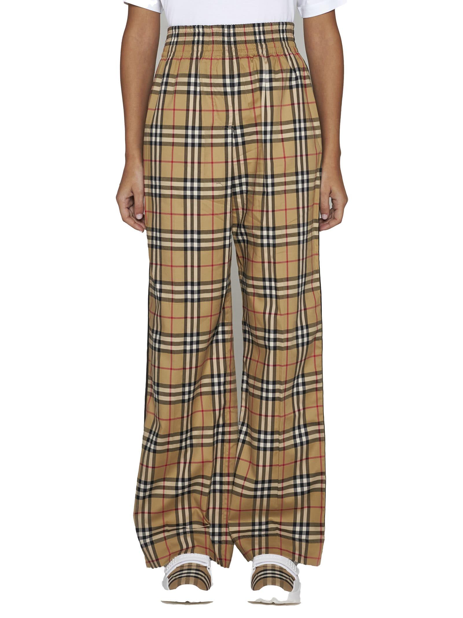 Burberry Louane Check Cotton Trousers in Natural | Lyst